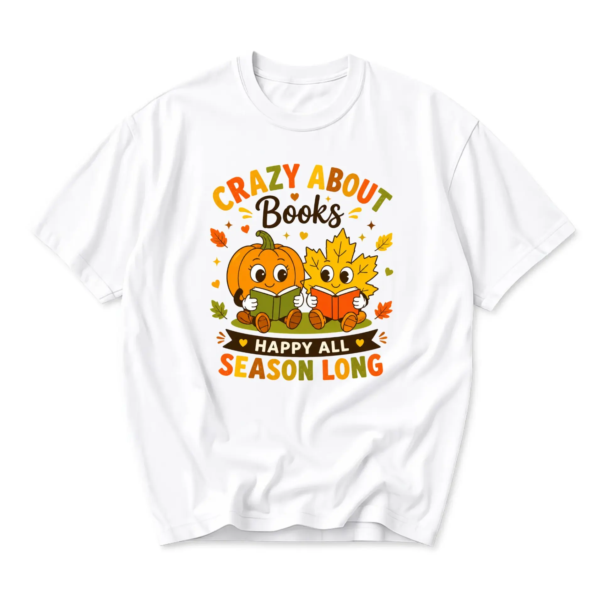 Graphic Tee Unisex Fall Reading Shirt Crazy About Books Autumn Seasonal Crew Neck Short Sleeve Casual Cotton Blend Top