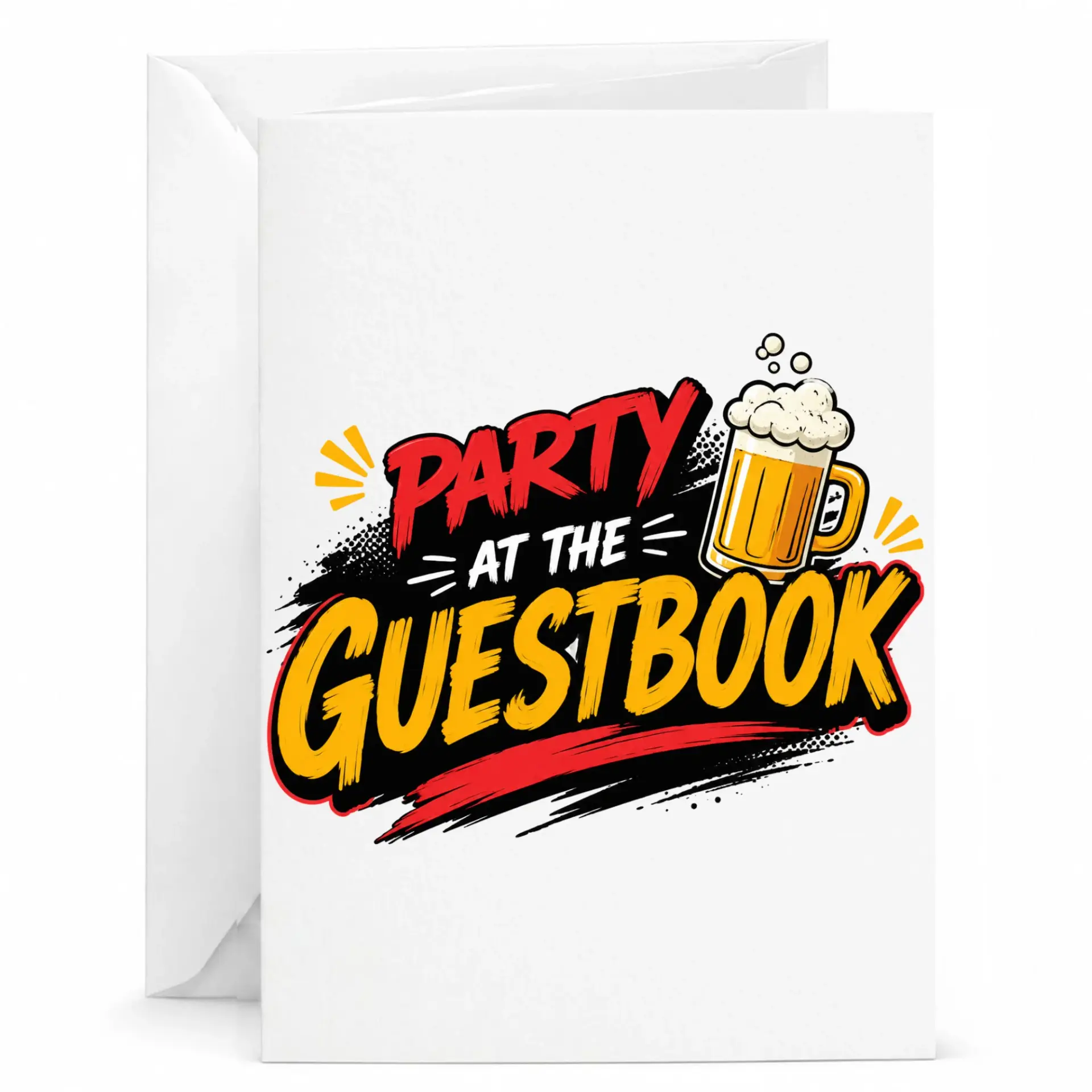 Funny Party at the Guestbook Greeting Card with Envelope, Humorous Beer Design Stationery for Parties and Celebration