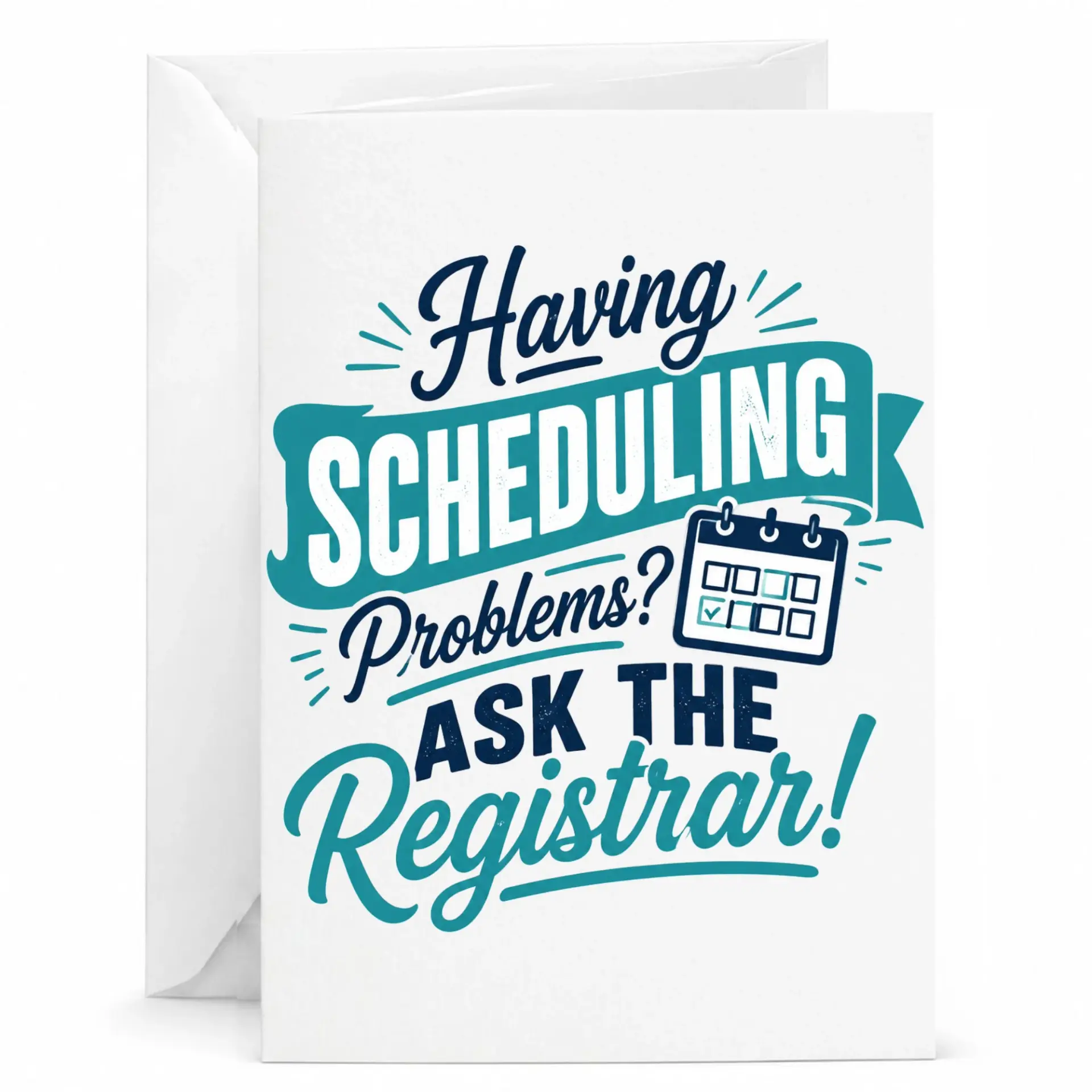 Funny Greeting Card Having Scheduling Problems the Registrar Professional Academic Humor Note for Staff or