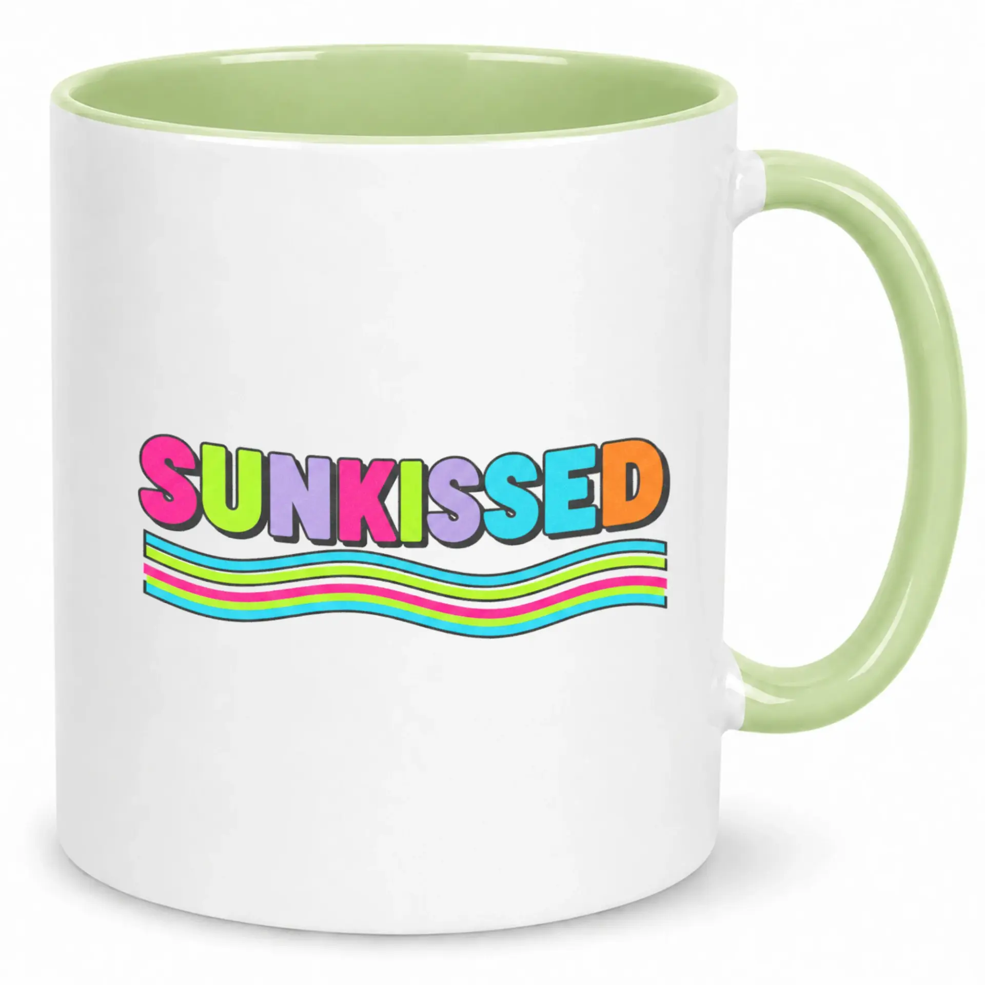 Sunkissed Ceramic Coffee Mug with Green Handle and Interior Vibrant Retro Design Beverage Cup for Home or Office Idea