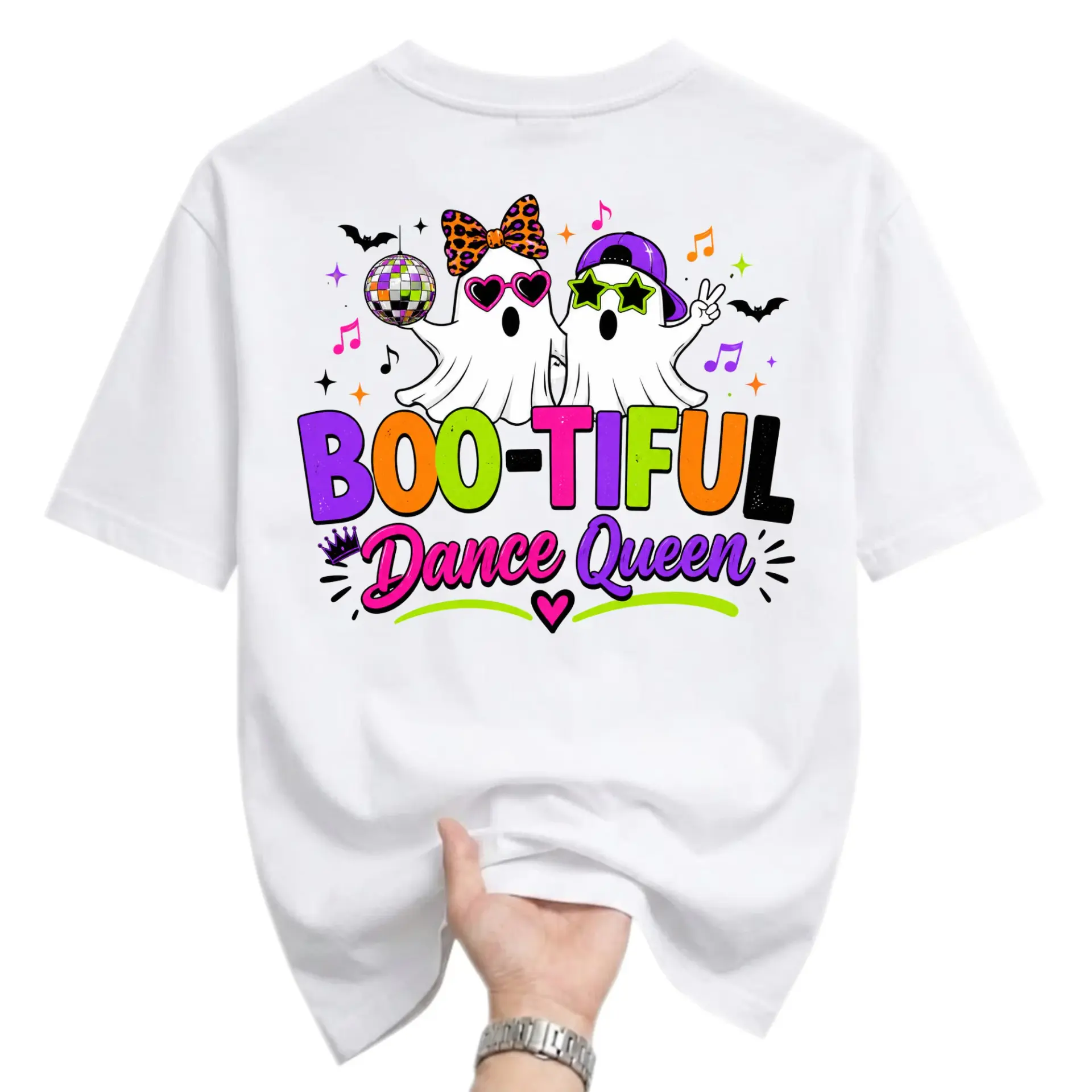Funny Shirt Boo-Tiful Dance Queen Ghost Graphic Tee Casual Unisex Crew Neck Top for Fall Season Apparel and Gifts