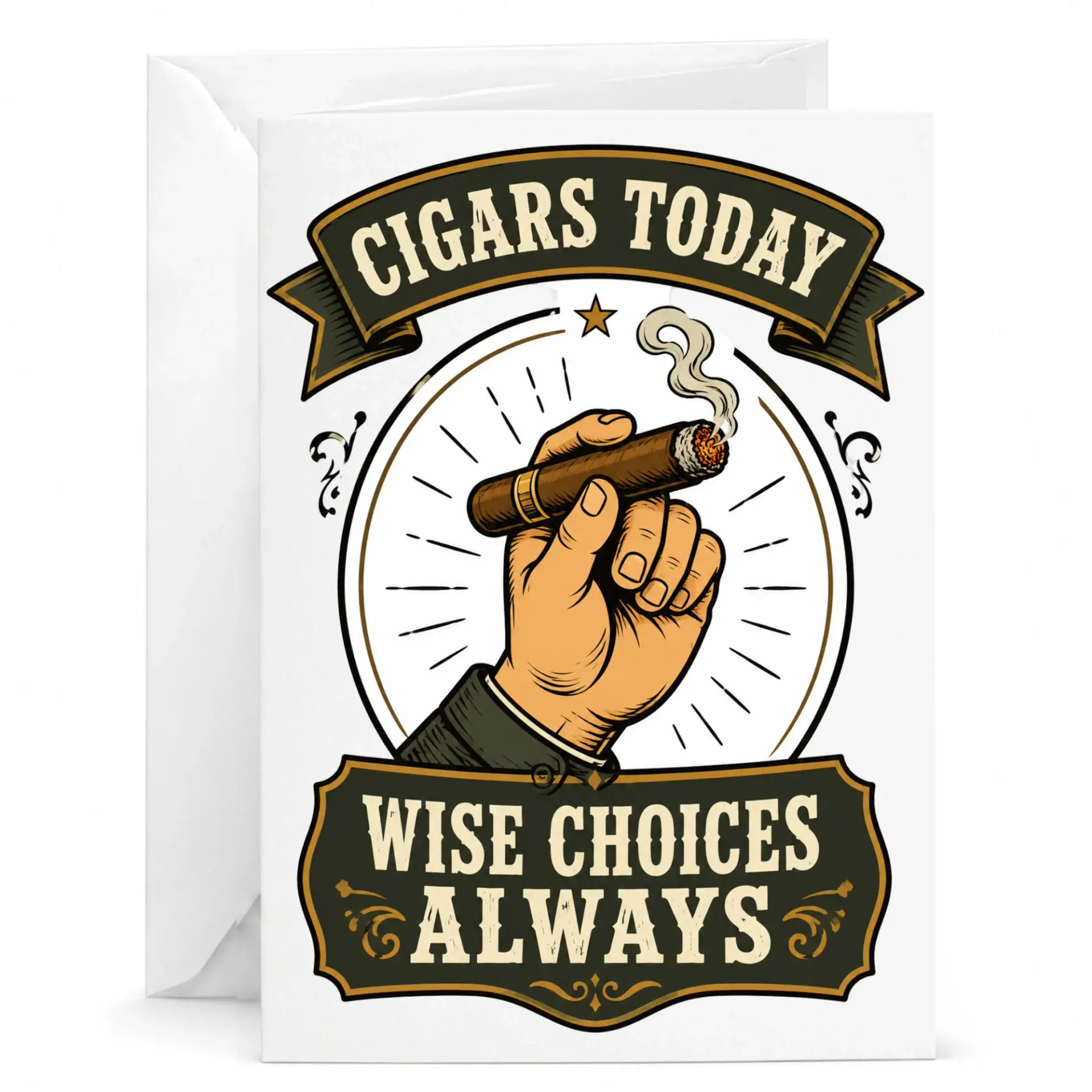 Funny Greeting Card Cigars Today Wise Always Tobacco Enthusiast Note for Any Occasion