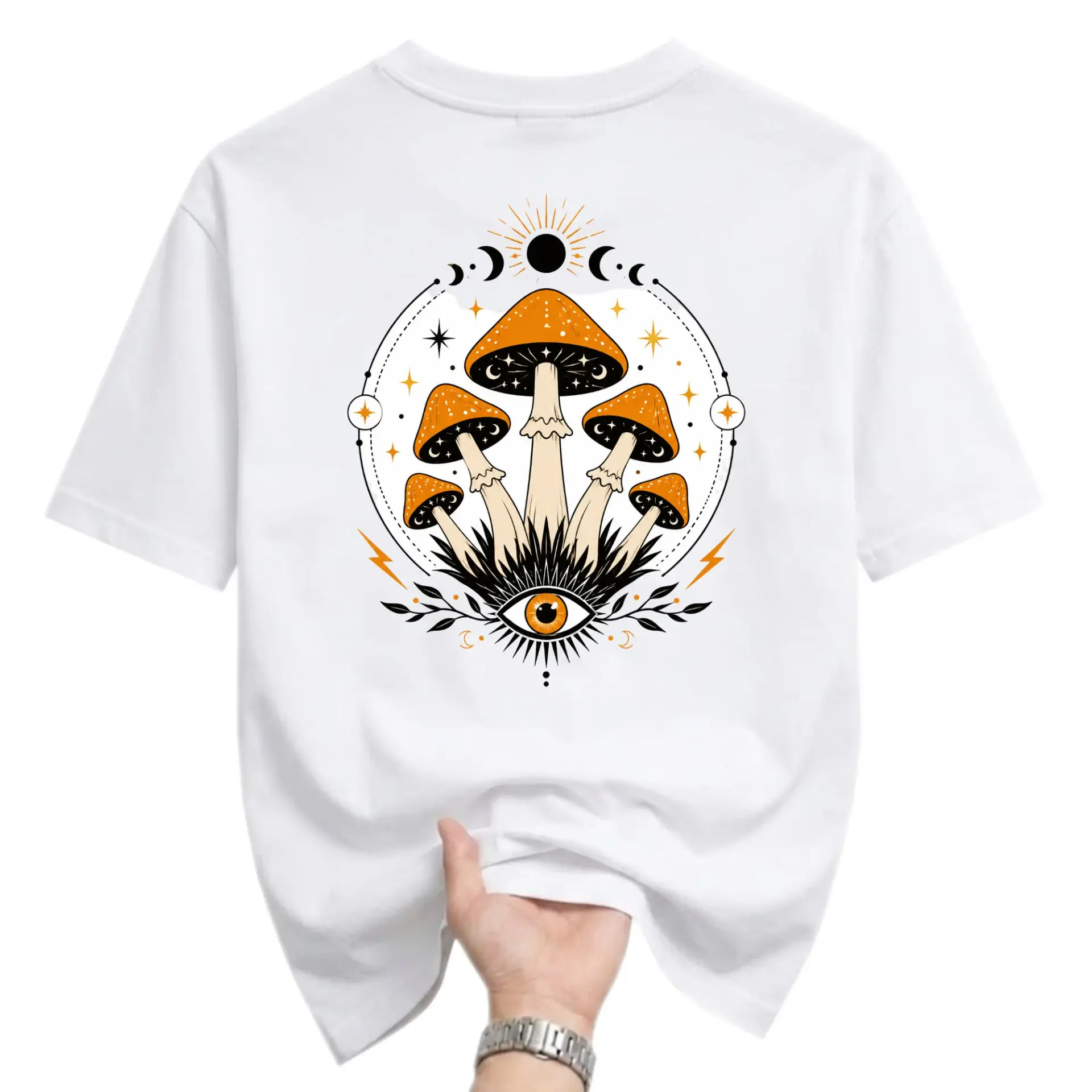 Graphic Tee Unisex Mushroom Celestial Eye Print Shirt Soft Cotton Casual Apparel for Everyday Comfort and Unique Style