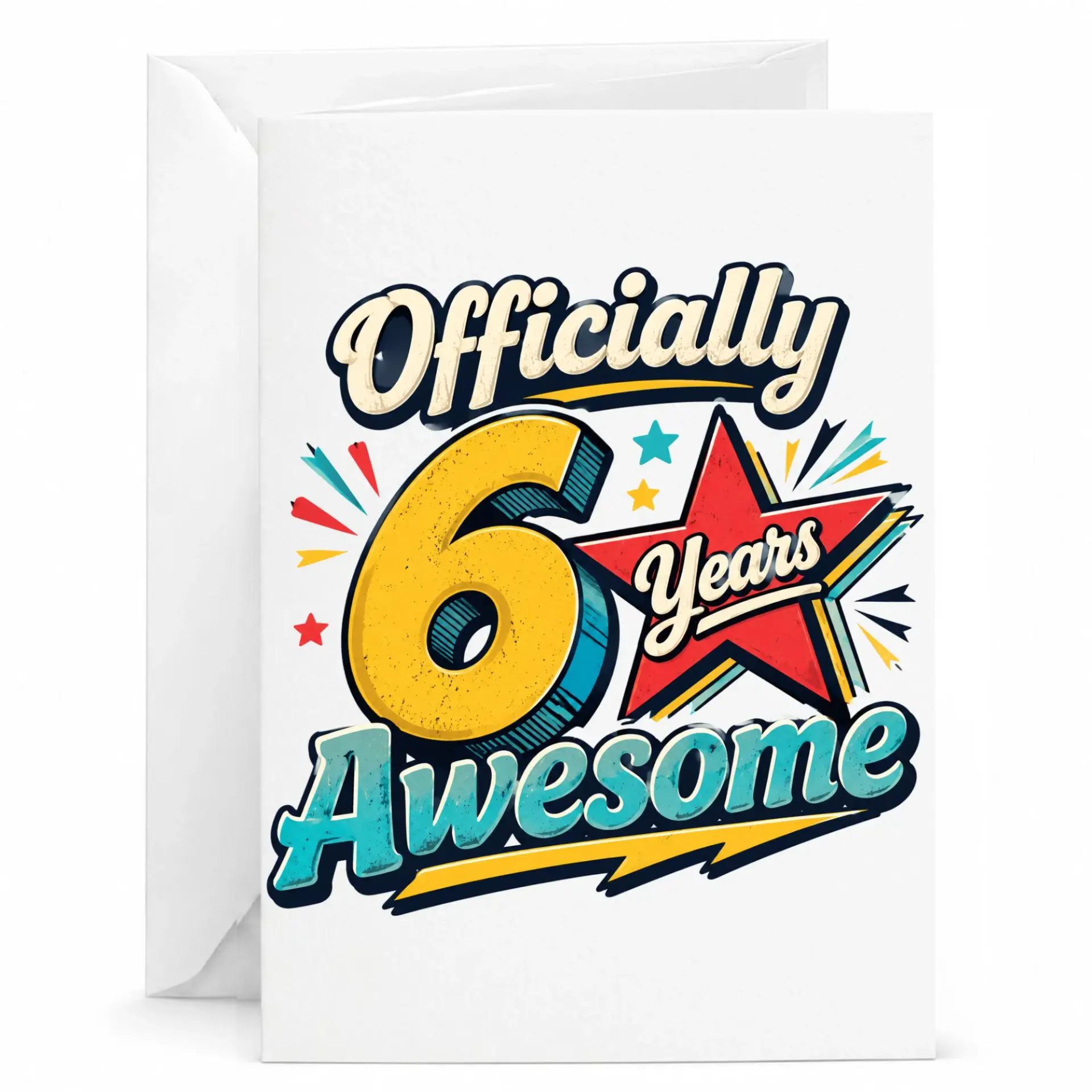 Birthday Card Officially 6 Years Awesome Greeting Card for Milestone Celebration with Matching White Envelope Included