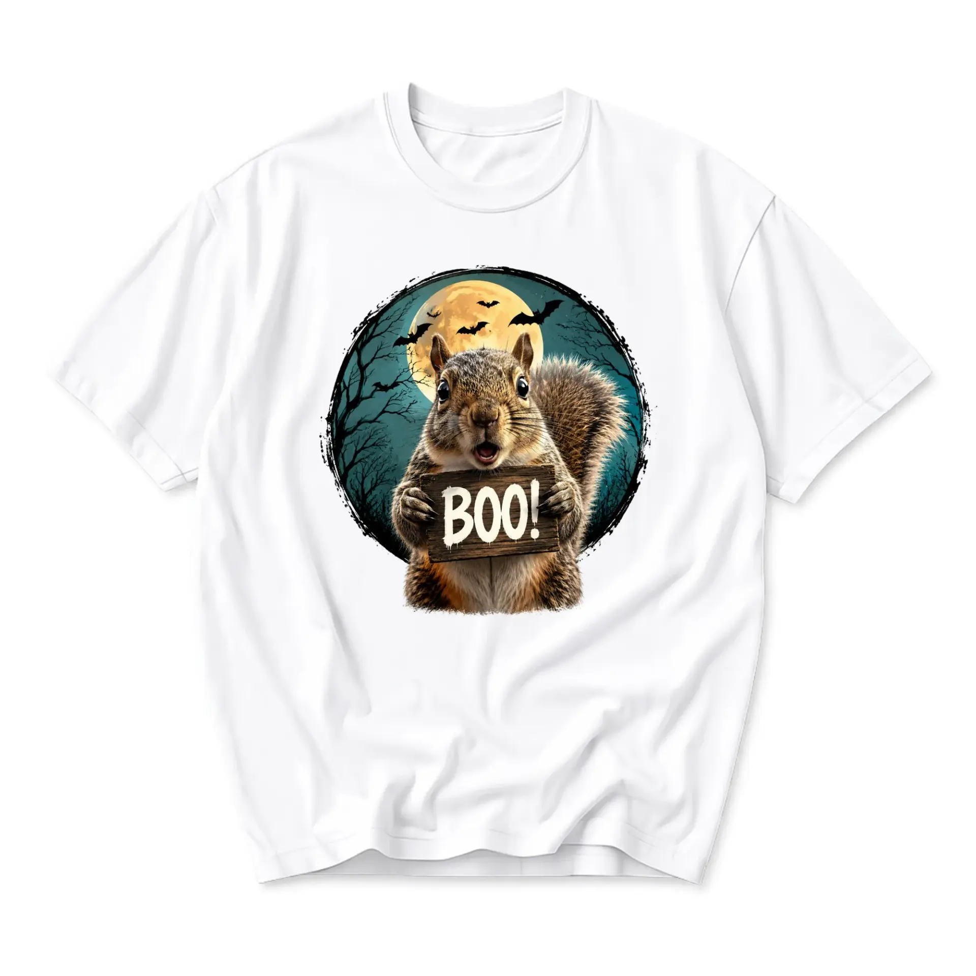 Graphic Tee Funny Squirrel Boo Halloween Shirt Unisex Crew Neck Top Soft Cotton Everyday Casual Graphic Printed Apparel