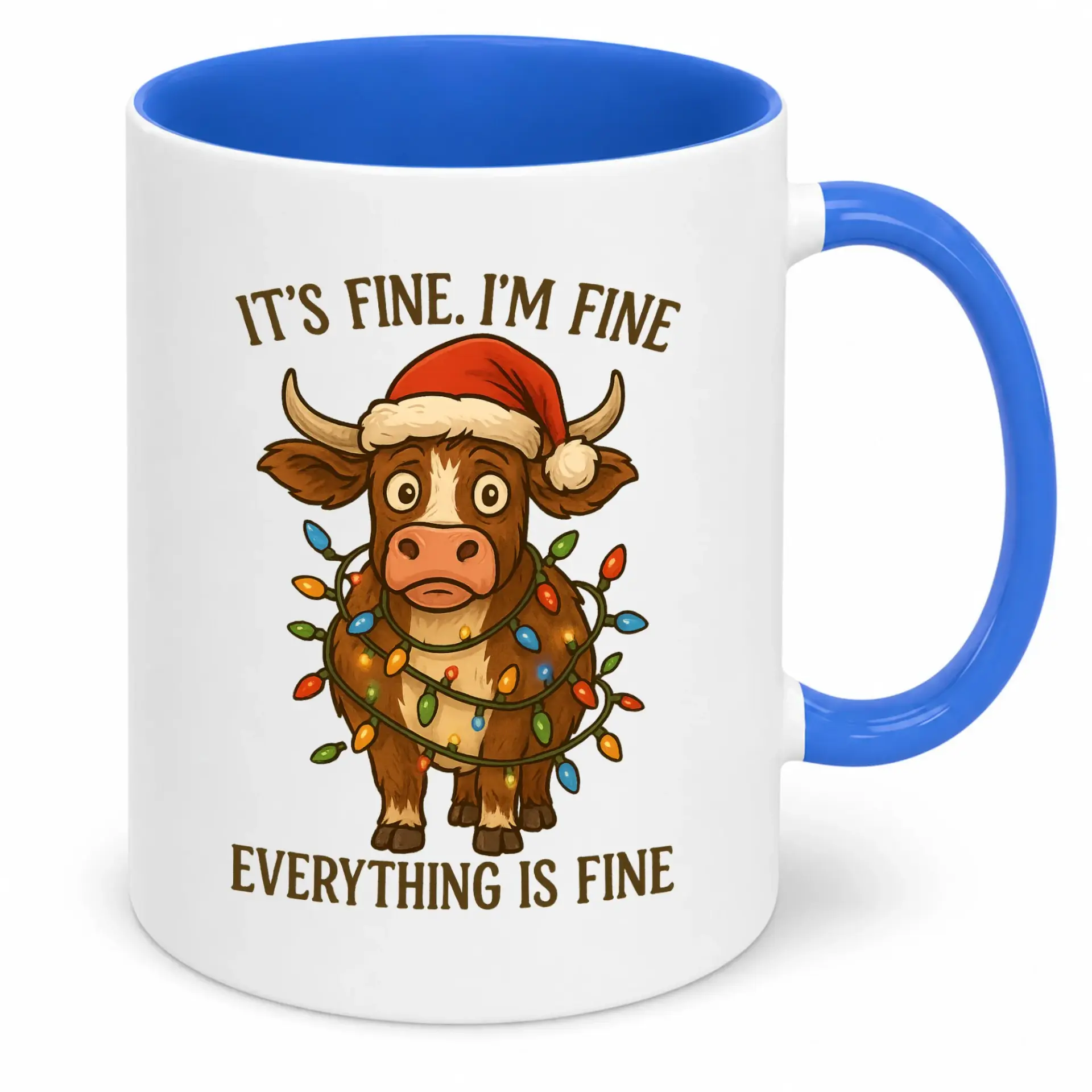 Funny Christmas Cow Sarcastic Coffee Mug, Holiday Humor Ceramic Drinkware Gift, 'it's Fine. I'm Fine' Quote Novelty Cup for Office & Home