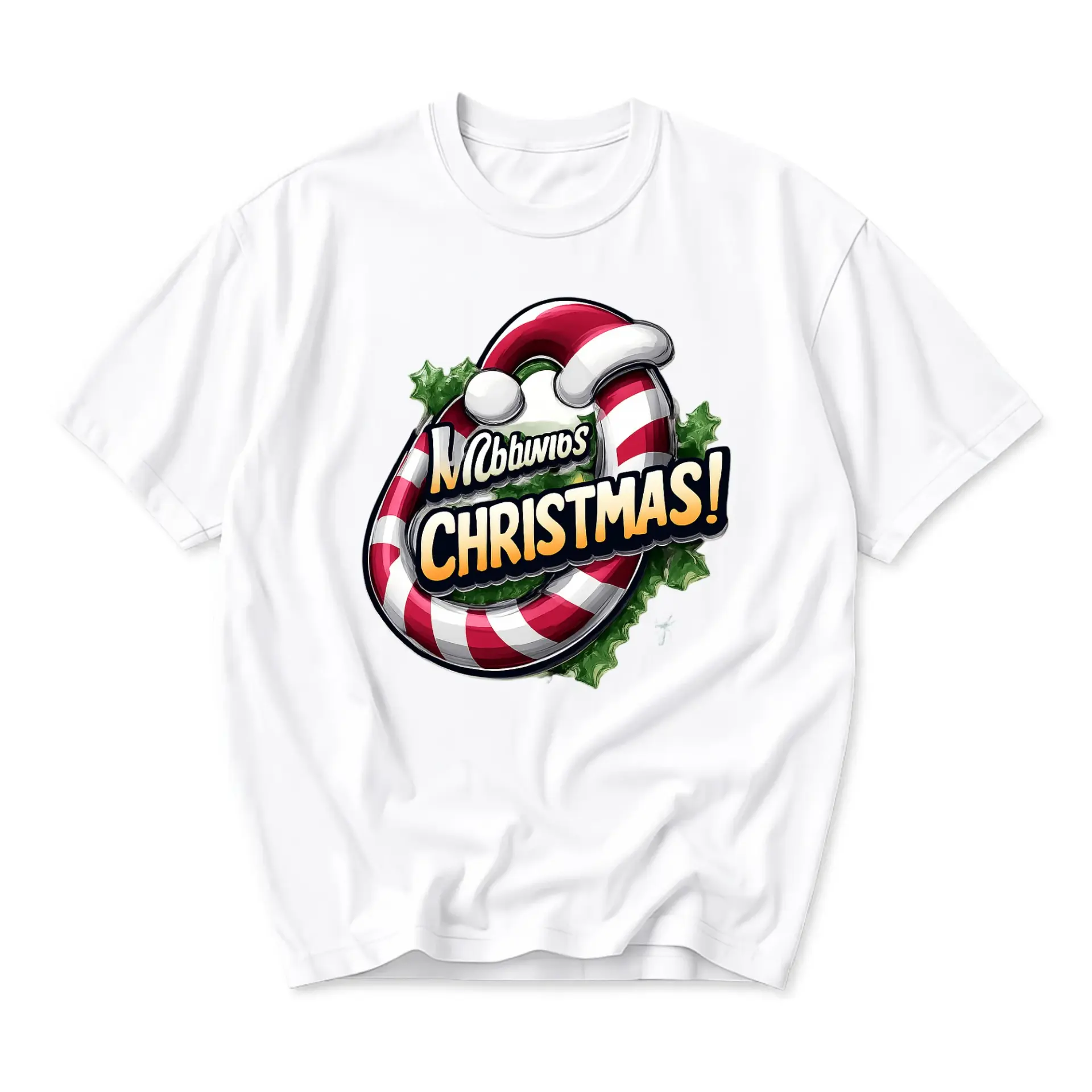 Graphic Tee Christmas Candy Cane Holiday Design Unisex Crew Neck Short Sleeve Shirt for Casual Everyday Wear