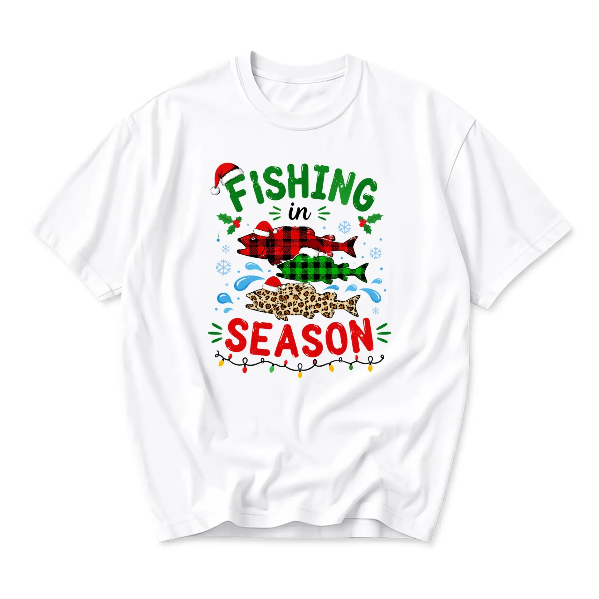 Funny Shirt Fishing in Season Holiday Graphic Tee Festive Apparel Unisex Crew Neck Short Sleeve Casual Top
