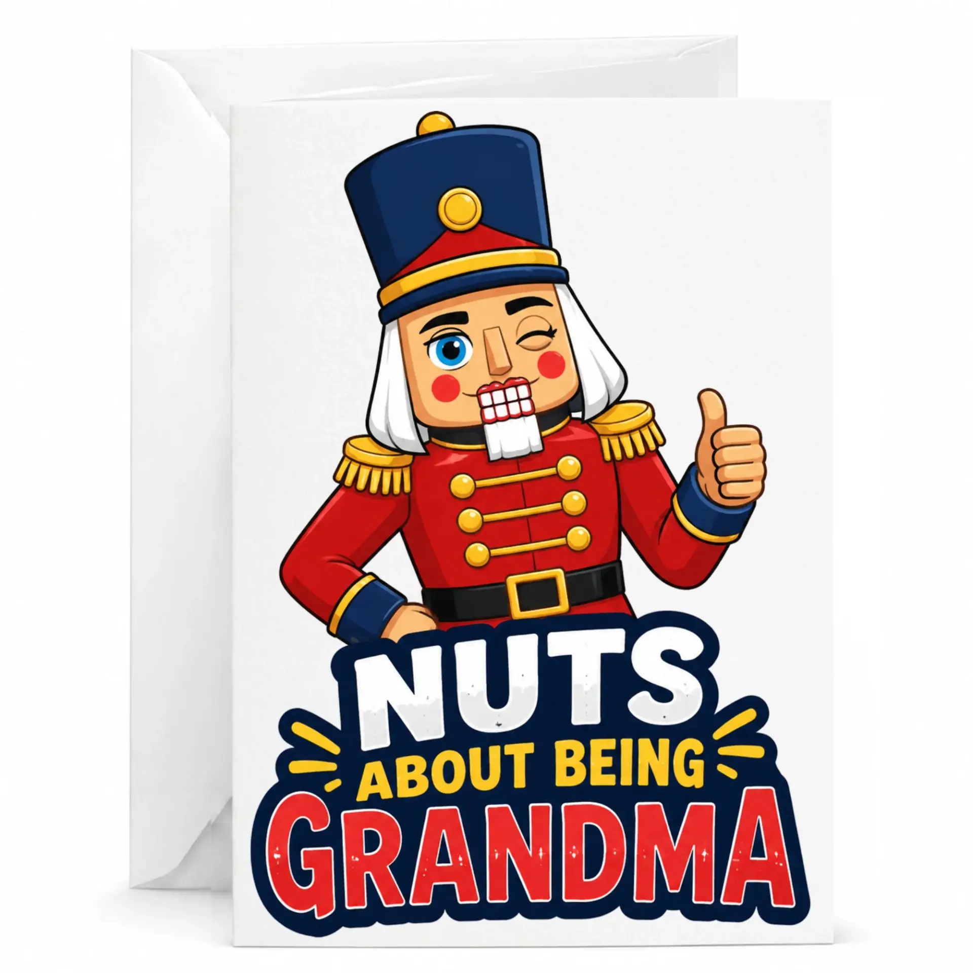 Funny Nutcracker Grandma Greeting Card, Quirky Holiday Appreciation Note for Grandmother, Festive Cartoon Style