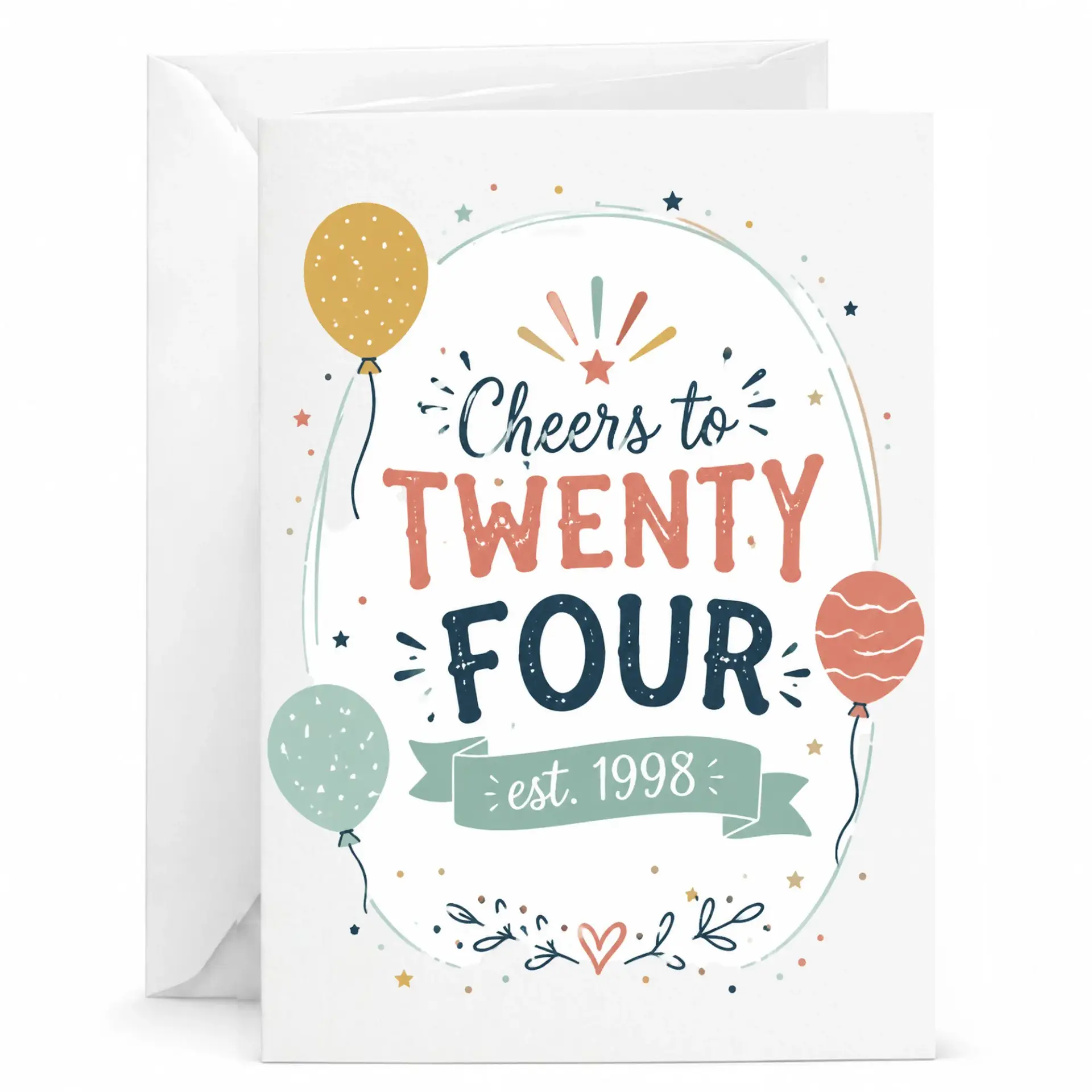 Birthday Card Cheers to Twenty Four Est 1998 Greeting Card with Envelope for Milestone Birthday Celebration