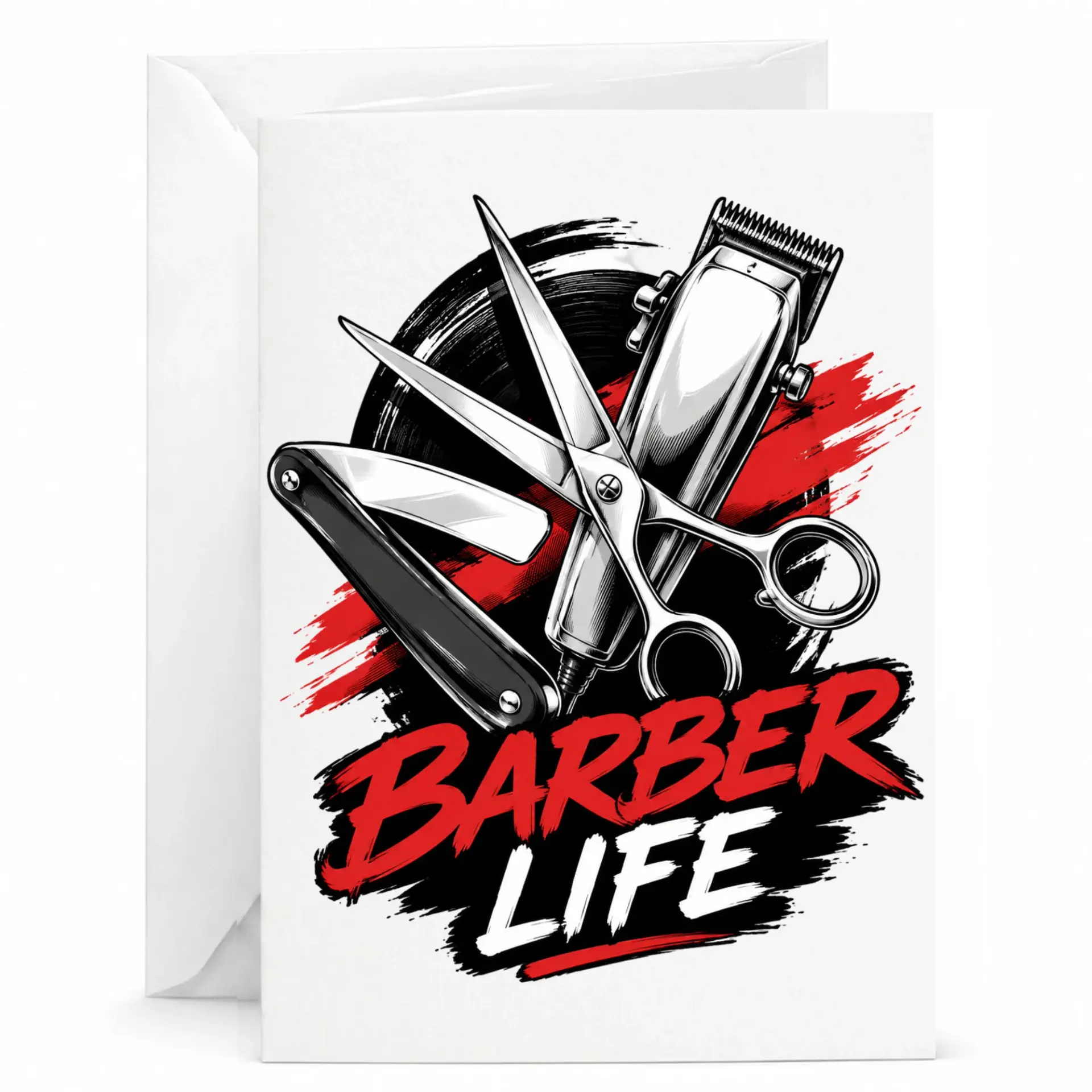 Barber Life Greeting Card for Hair Stylist Salon Professional Featuring Professional Barber Tools Design Print