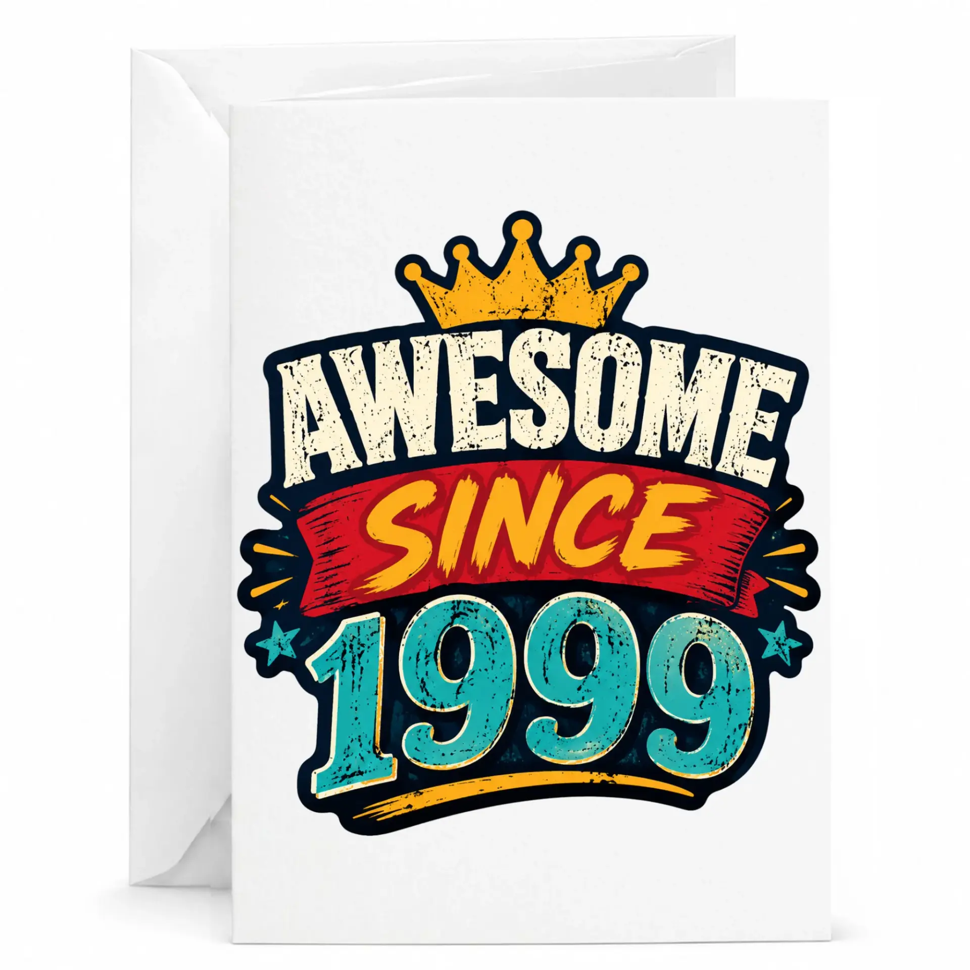 Birthday Greeting Card Awesome Since 1999 Vintage Style Retro Crown Graphic Keepsake Note for Friends and Family