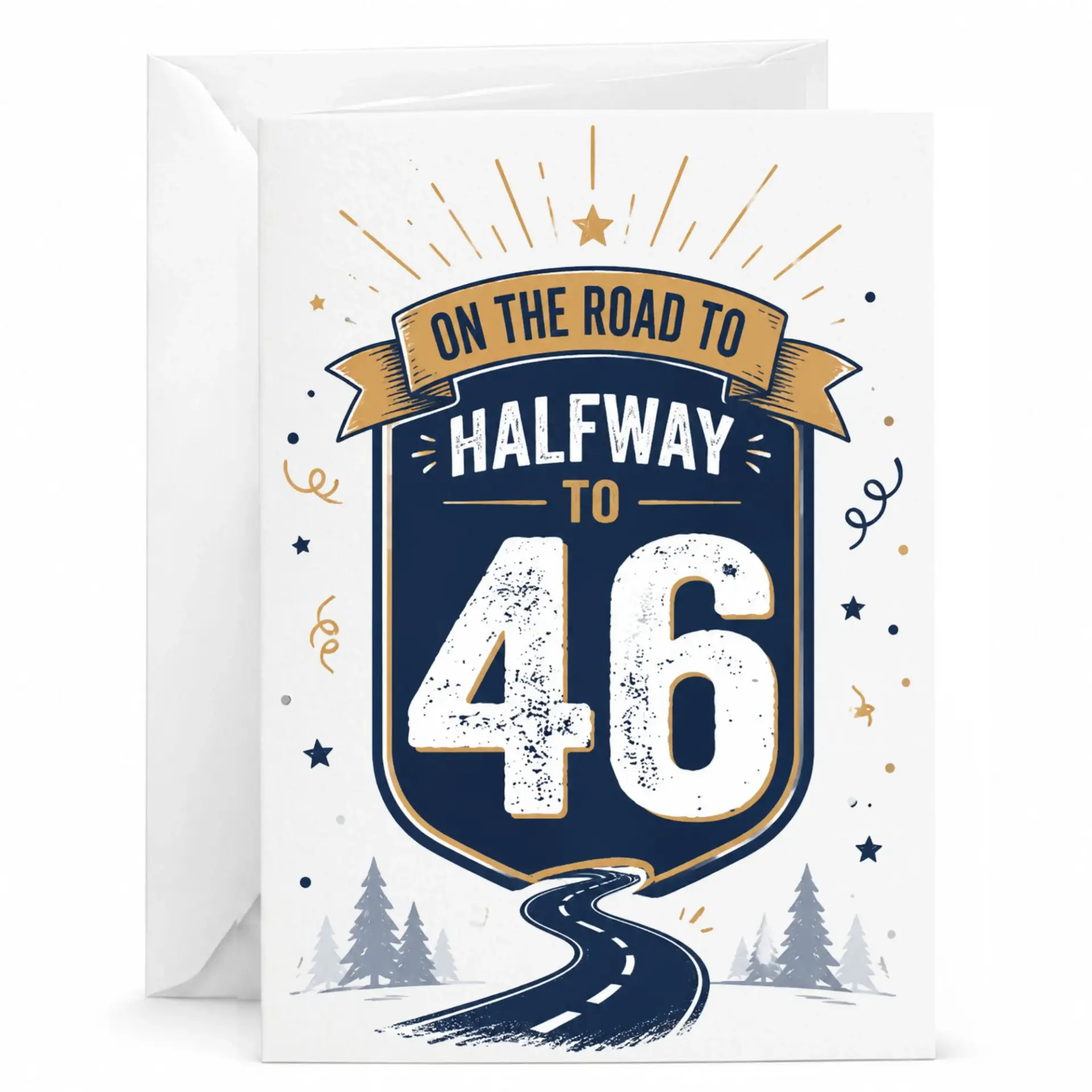 Funny Birthday Card on the Road to Halfway to 46 Milestone Greeting Card with Matching White Envelope Included