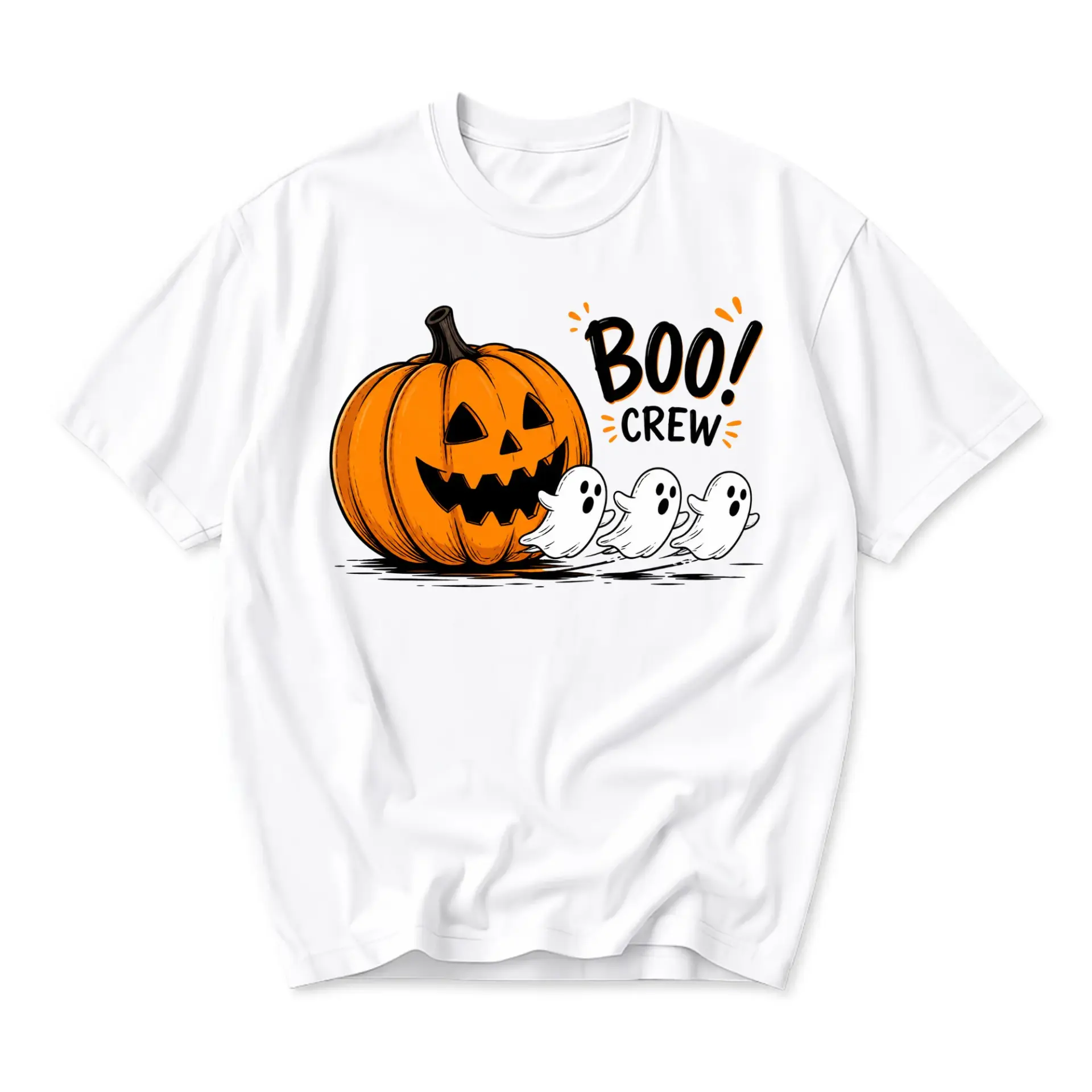 Funny Shirt Boo Crew Jack O Lantern Pumpkin Ghost Graphic Print Unisex Casual Everyday Short Sleeve Cotton Tee