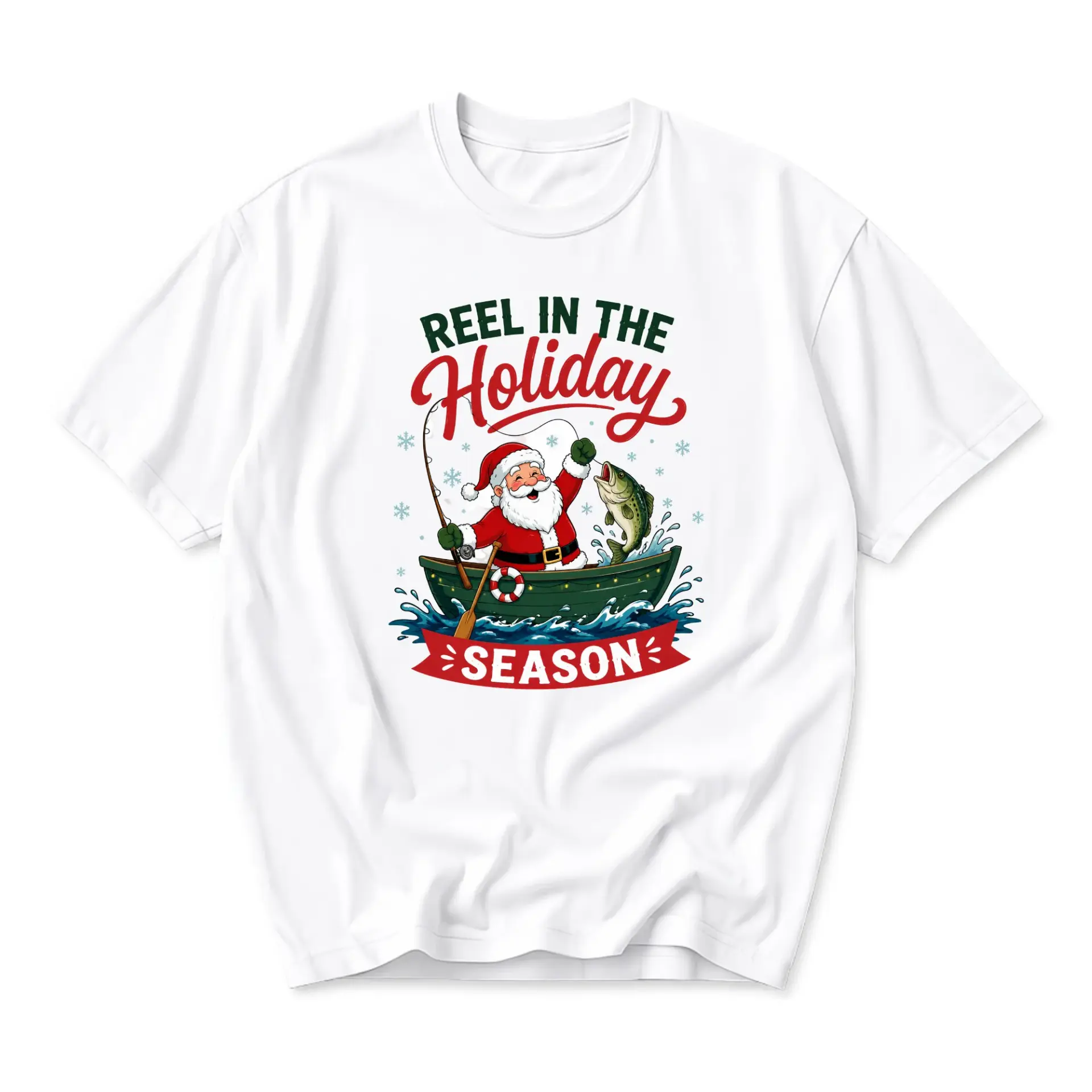 Graphic Tee Funny Fishing Santa T-Shirt Reel in the Holiday Season Unisex