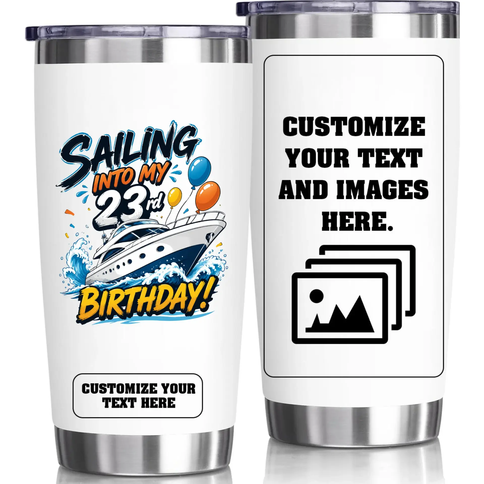 Stainless Steel Tumbler 20oz Sailing into My 23rd Birthday Travel Cup Double Wall Vacuum Insulated Drinkware Gift