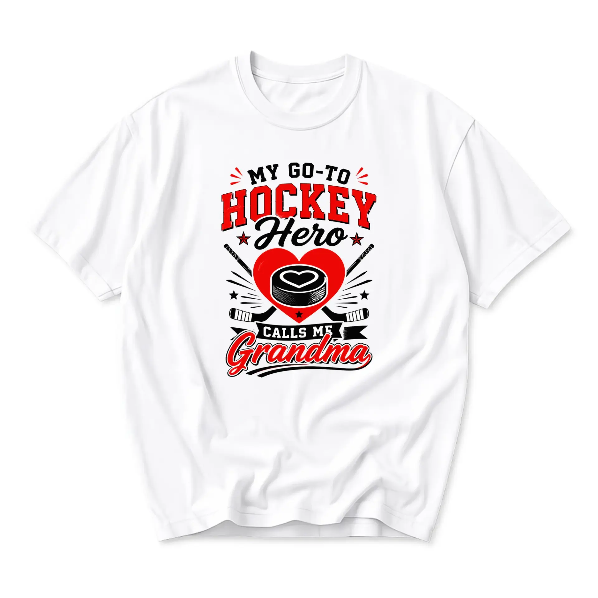Funny Shirt To Hockey Hero Calls Me Grandma Unisex Crew Neck Graphic Printed T-Shirt Casual Everyday Apparel