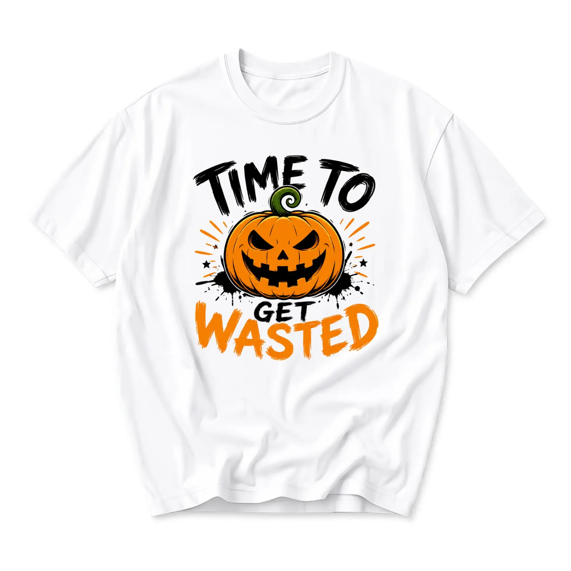 Funny Shirt Time to Get Wasted Pumpkin Graphic Tee Unisex Casual Crew Neck Comfortable Cotton Blend Everyday Apparel