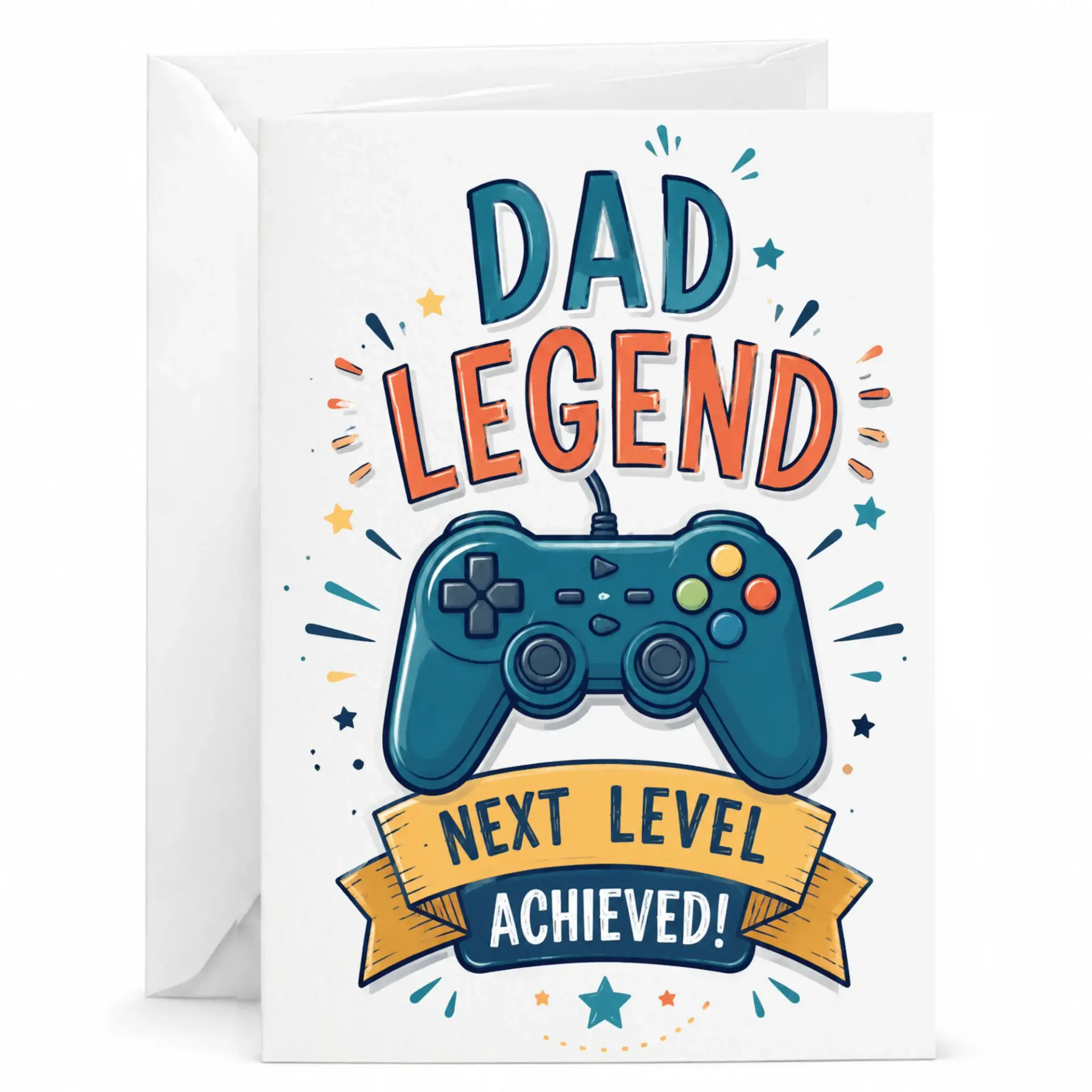 Greeting Card Dad Legend Next Level Achieved Video Game Controller Design for Father or Gamer Enthusiast