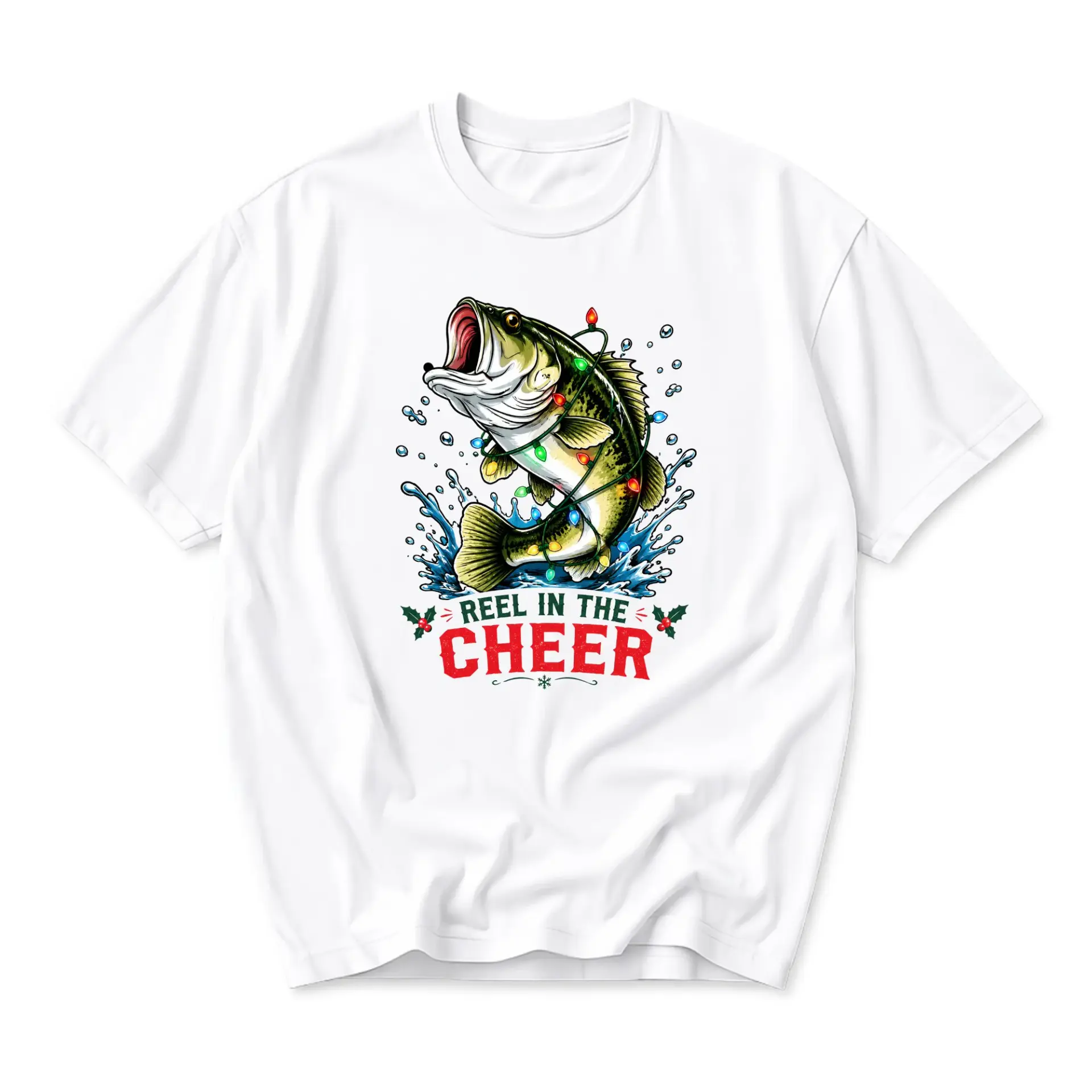 Funny Shirt Reel in the Cheer Graphic Tee Holiday Fishing Themed Unisex Crew Neck Casual Cotton Blend Clothing Apparel