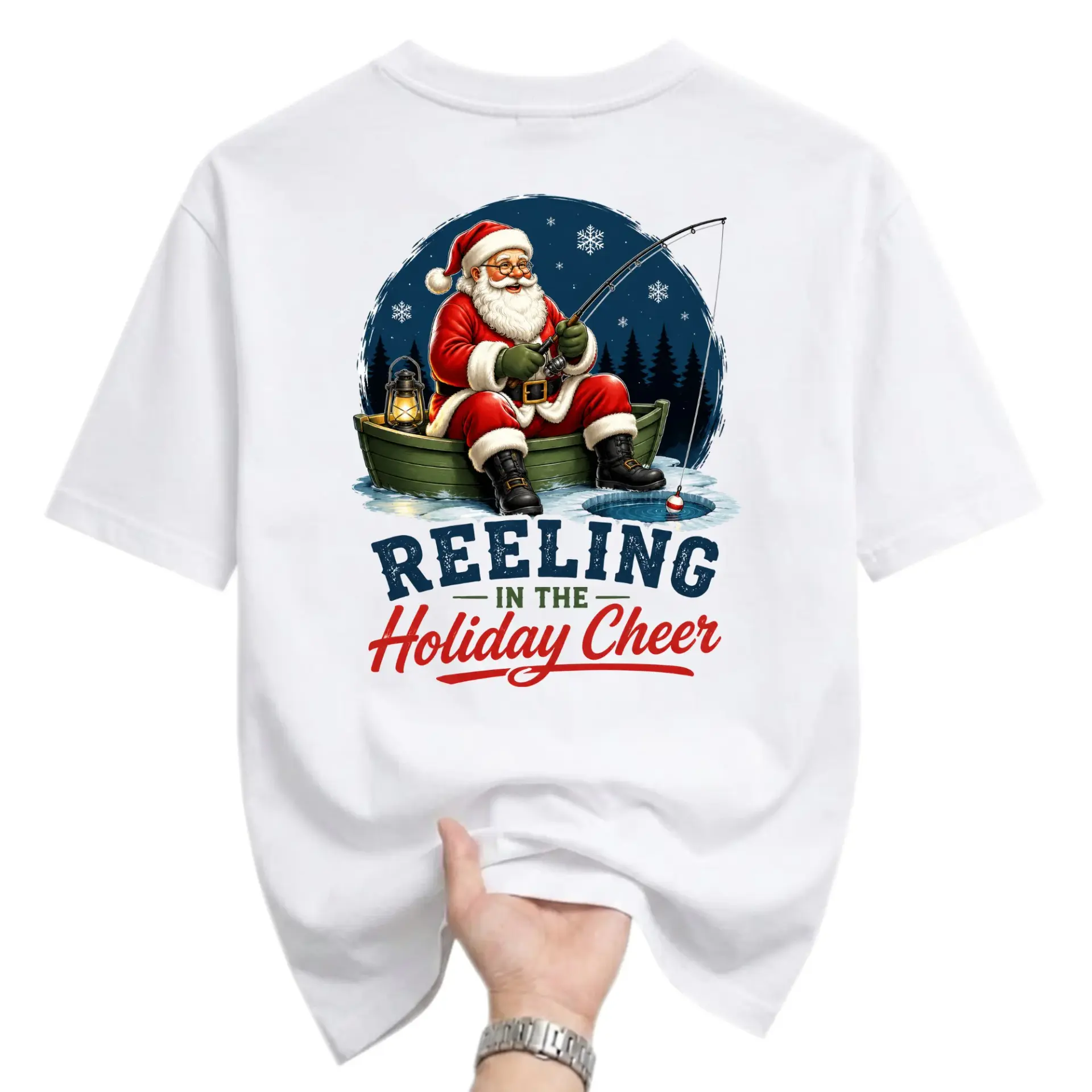 Graphic Tee Reeling in the Holiday Cheer Santa Claus Fishing Design Unisex