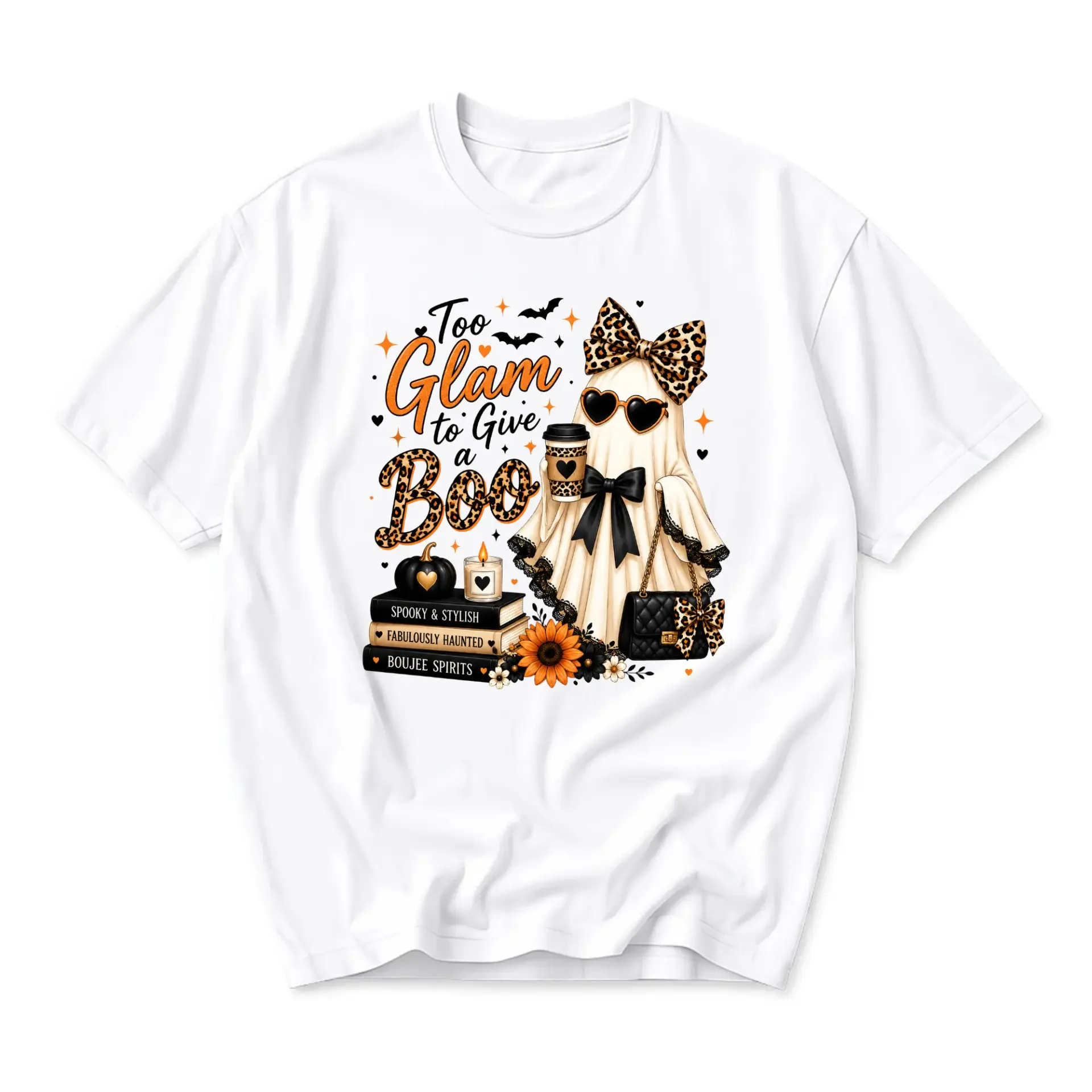 Funny Shirt Too Glam to Give a Boo Graphic Tee Stylish Halloween Ghost Apparel for Casual Everyday Outfit Wear
