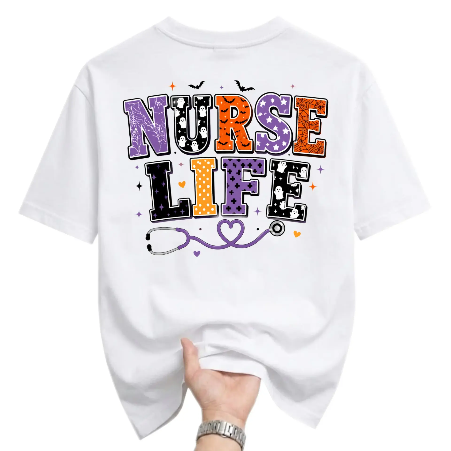 Graphic Tee Nurse Life Halloween Themed Print Unisex Crew Neck Shirt for Casual Everyday Wear and Medical Professionals
