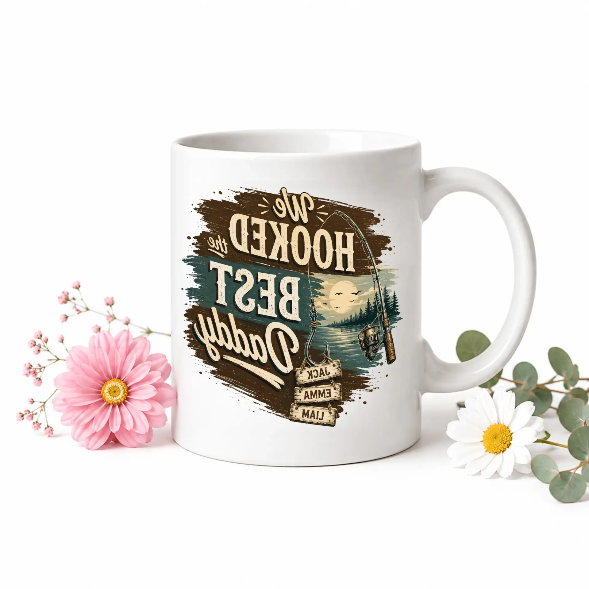 Personalized Fishing Coffee Mug Featuring We the Best Design with Custom Names for Father Day Gift Idea