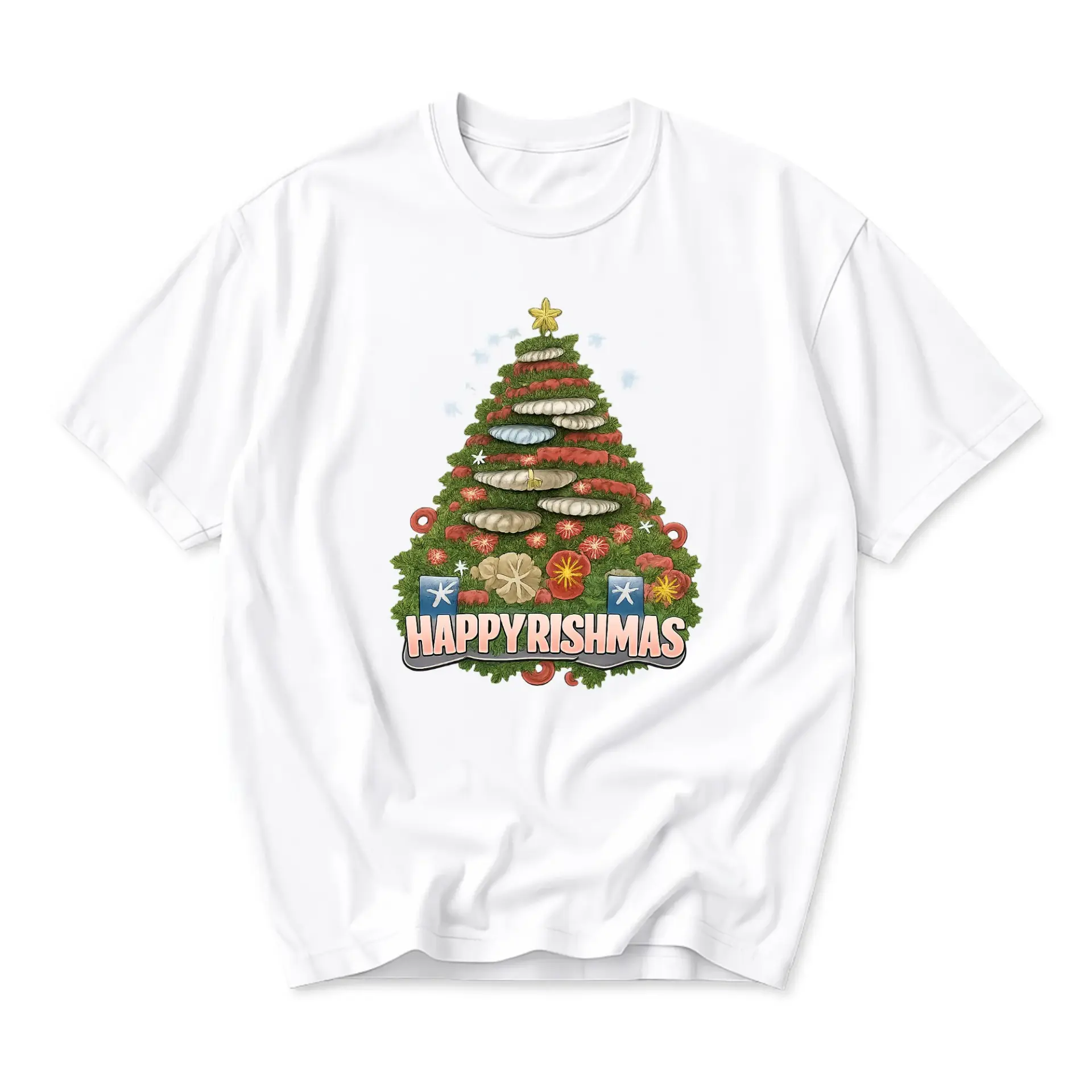 Funny Shirt Happy Rishmas Holiday Tree Graphic Tee Unisex Crew Neck Soft