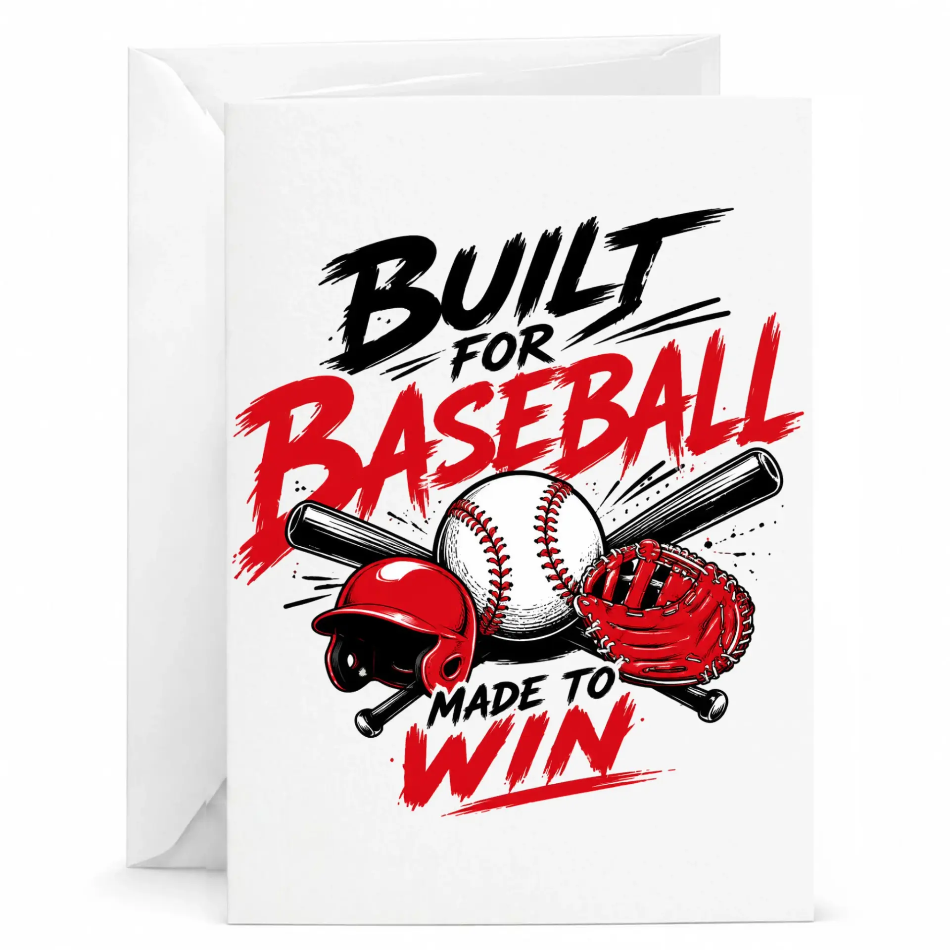 Greeting Card Built for Baseball Made to Win Sporty Theme Design for Enthusiasts and Athletic Players 5x7 Folded Card