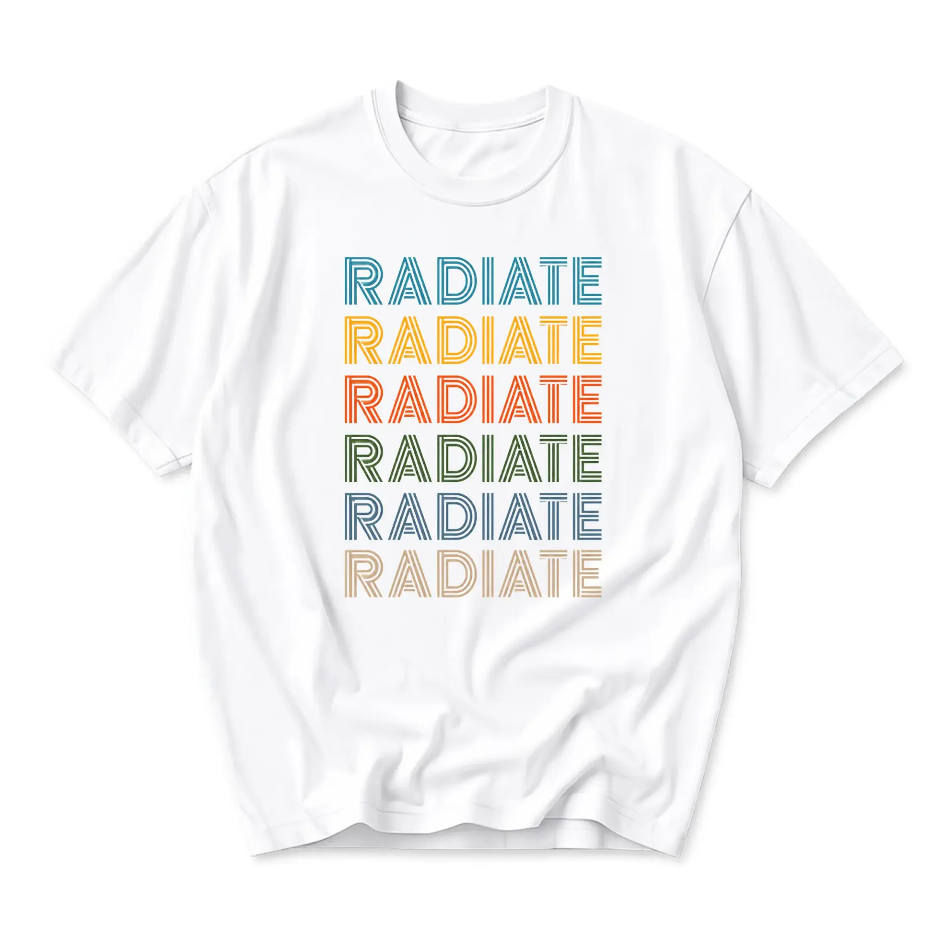 Graphic Tee Radiate Positive Vibes Retro Word Art Unisex Crew Neck T-Shirt Comfortable Everyday Short Sleeve Apparel