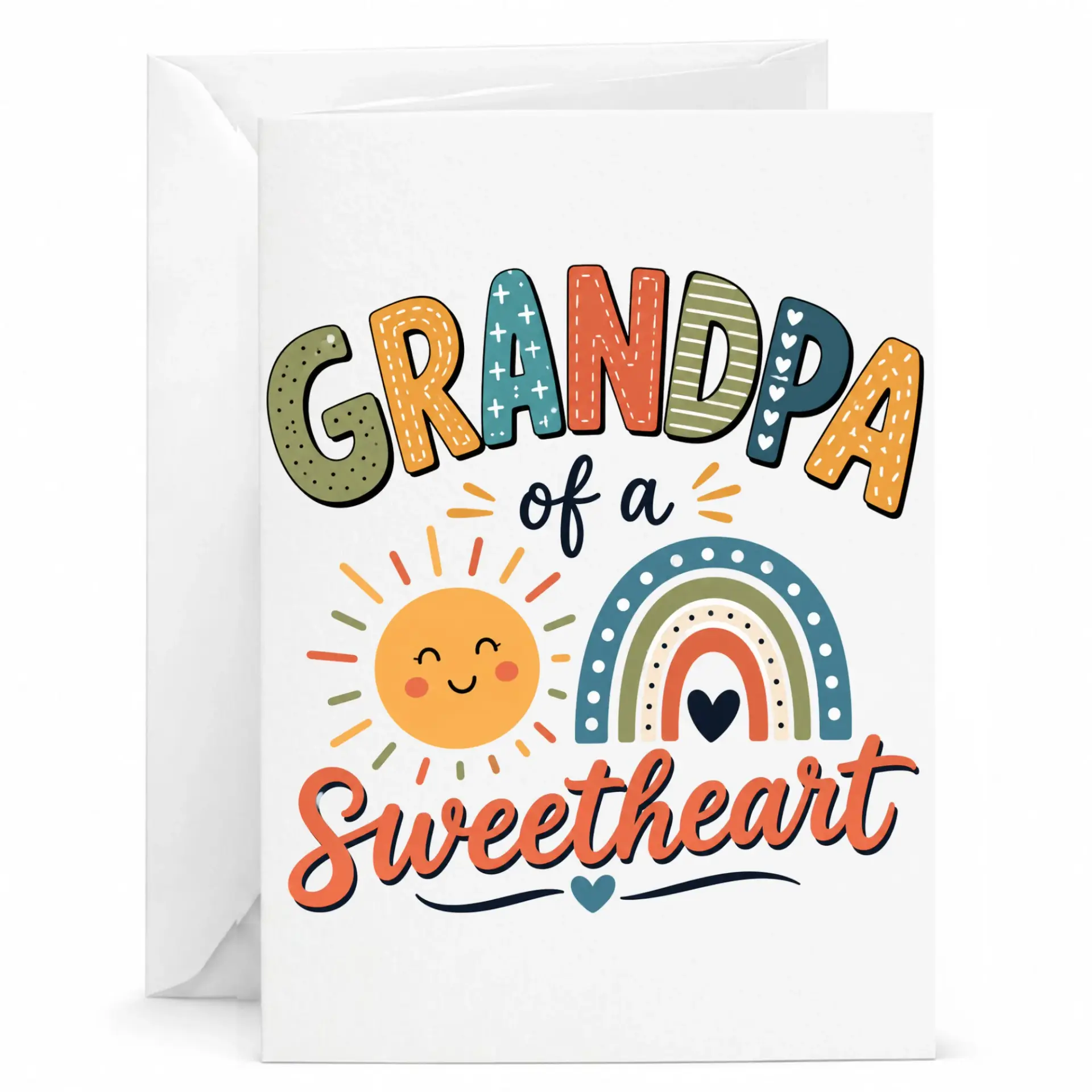 Greeting Card Grandpa of a Sweetheart Rainbow Sun Design Folded Stationary for Heartfelt Notes and Personal Messages