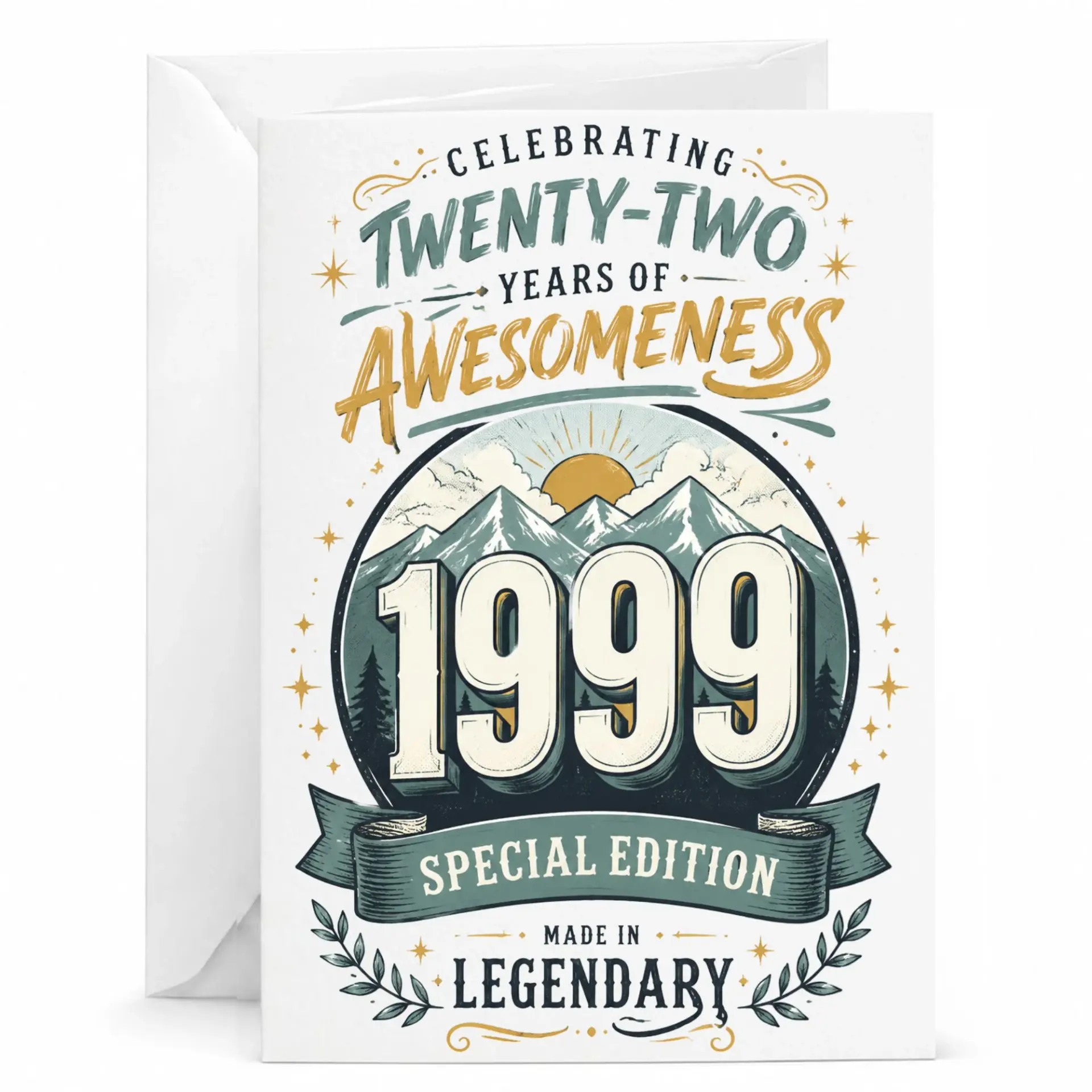 Birthday Card Celebrating Twenty Two Years of Awesomeness 1999 Special Edition Vintage Style Greeting Card