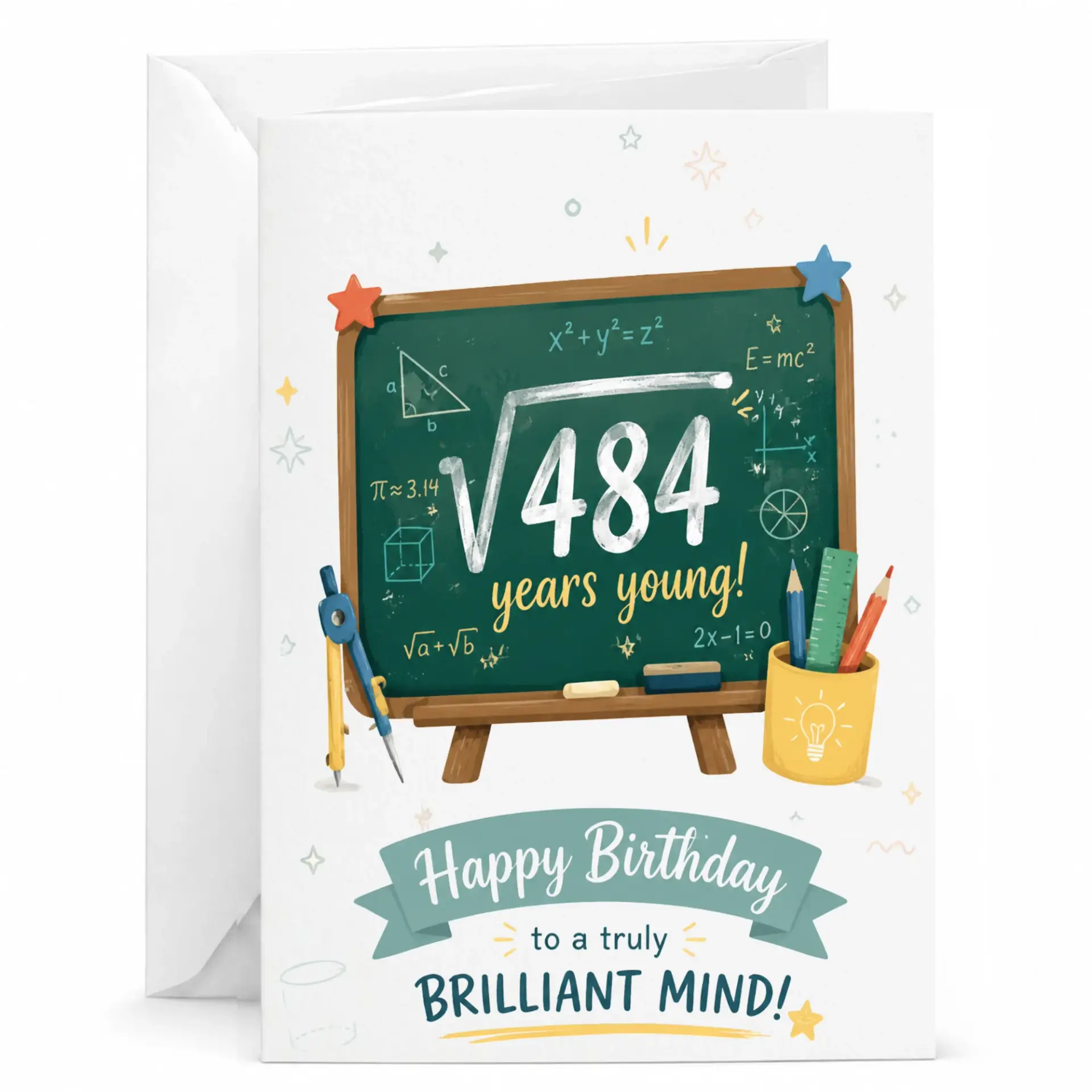 Funny Birthday Card for Math Lover - Square Root of 484 Years Young Greeting Card for Brilliant Minds