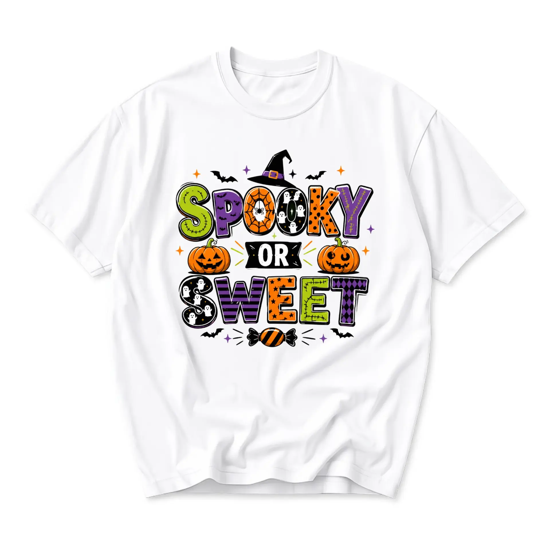 Funny Shirt Spooky or Sweet Halloween Graphic Tee Comfortable Cotton Blend Casual Short Sleeve Unisex Top