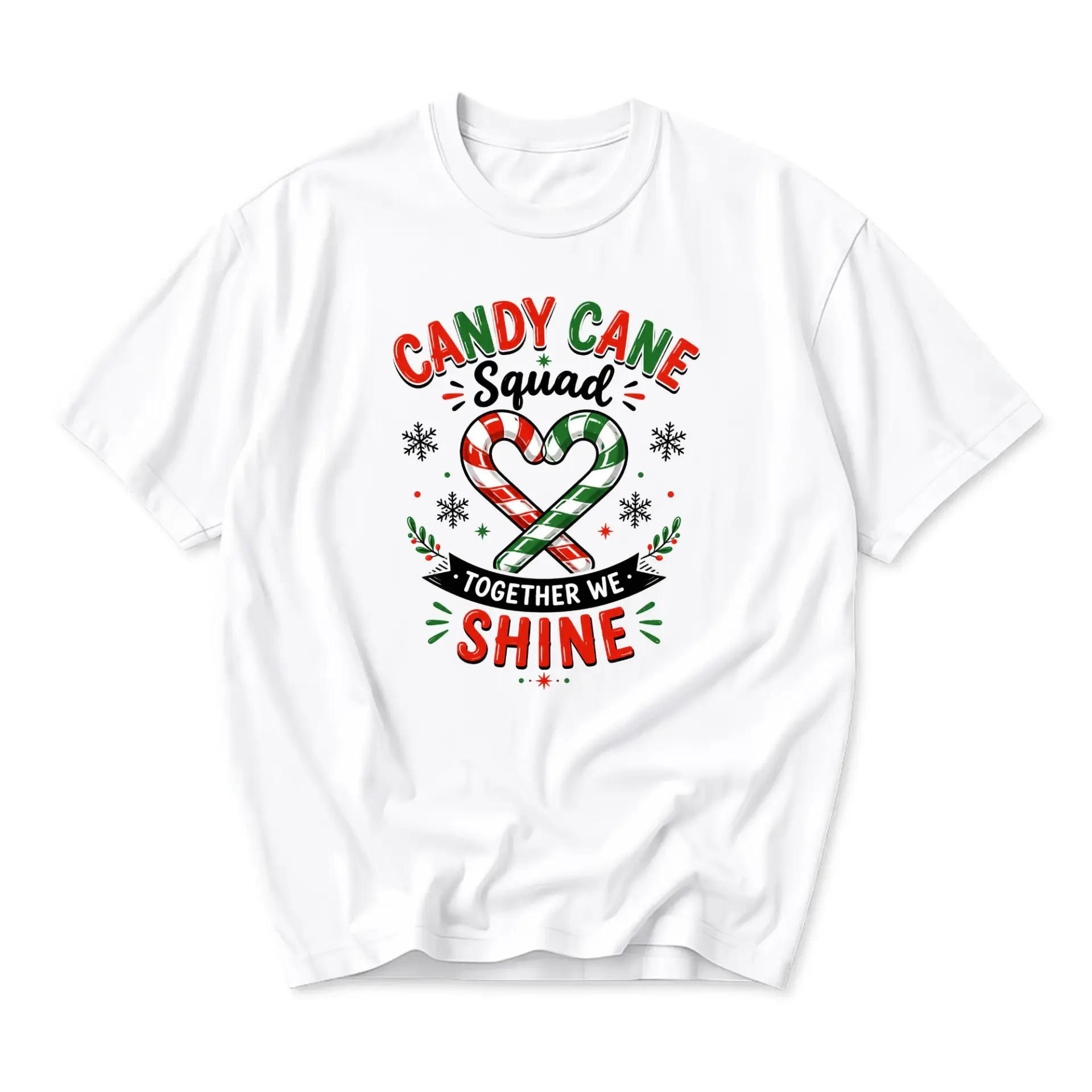 Graphic Tee Candy Cane Squad Together We Shine Unisex Crew Neck Shirt for Holiday Parties and Festive Winter Apparel