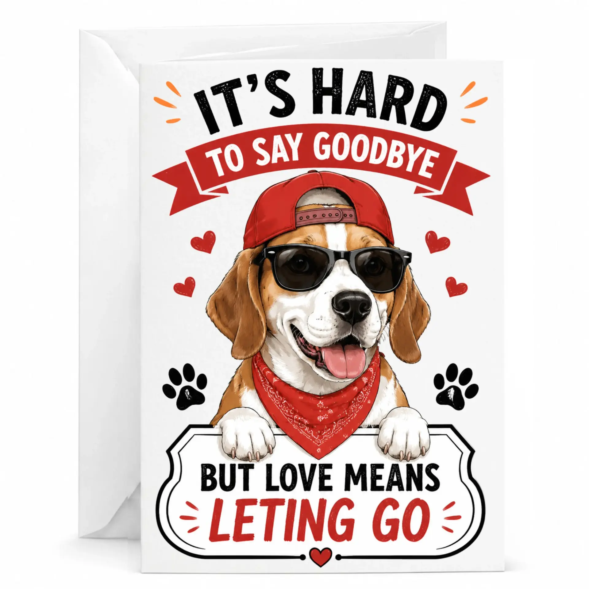 Funny Dog Greeting Card with Envelope for Farewell or Moving Featuring Beagle in Sunglasses and