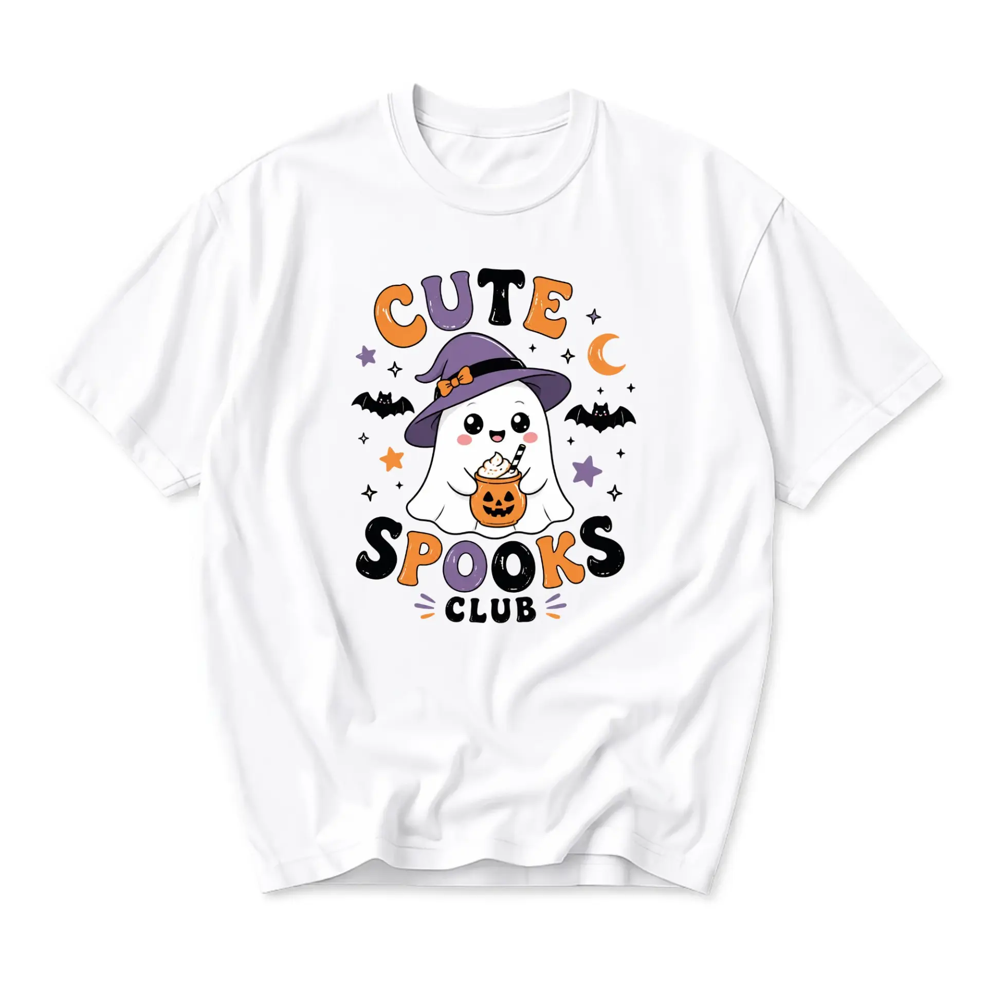 Graphic Tee Cute Spooks Club Ghost Halloween Unisex Crew Neck T-Shirt Soft Cotton Blend Casual Everyday Holiday Top