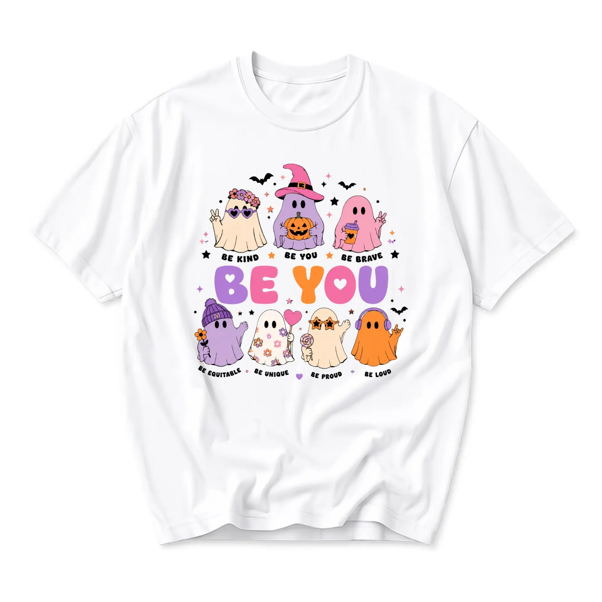 Funny Shirt Be You Ghost Graphic Tee Retro Aesthetic Seasonal Unisex Crew Neck Short Sleeve Casual Fashion Cotton Top