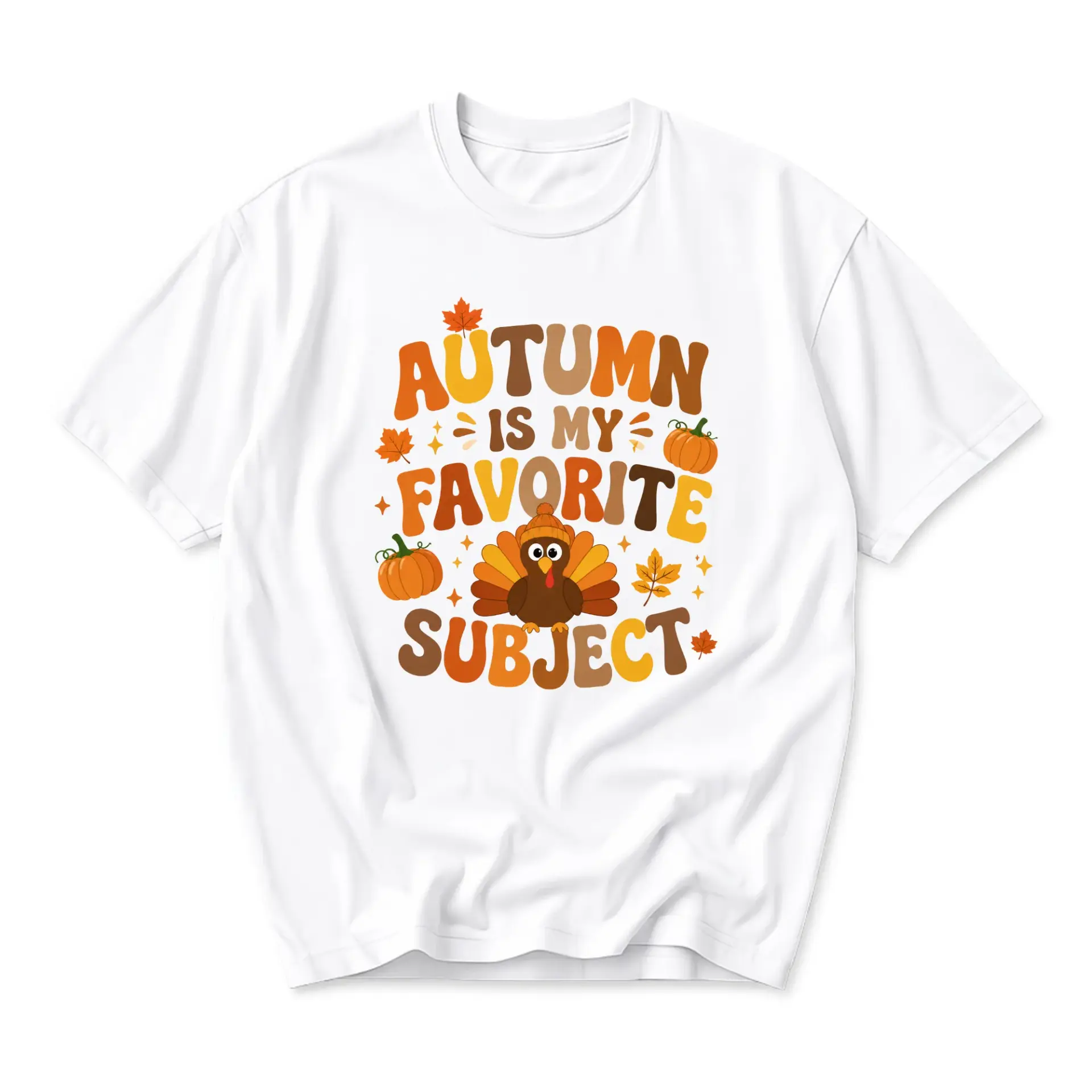 Funny Shirt Autumn Is My Favorite Subject Graphic Tee Fall Season Thanksgiving Turkey Unisex Crew Neck Cotton Top