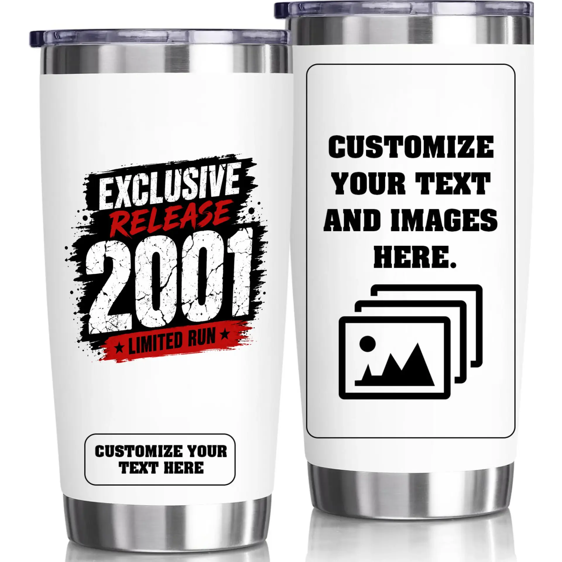 Stainless Steel Tumbler 20oz Personalized Travel Cup with Exclusive Release 2001 Graphic for Hot and Cold Drinks