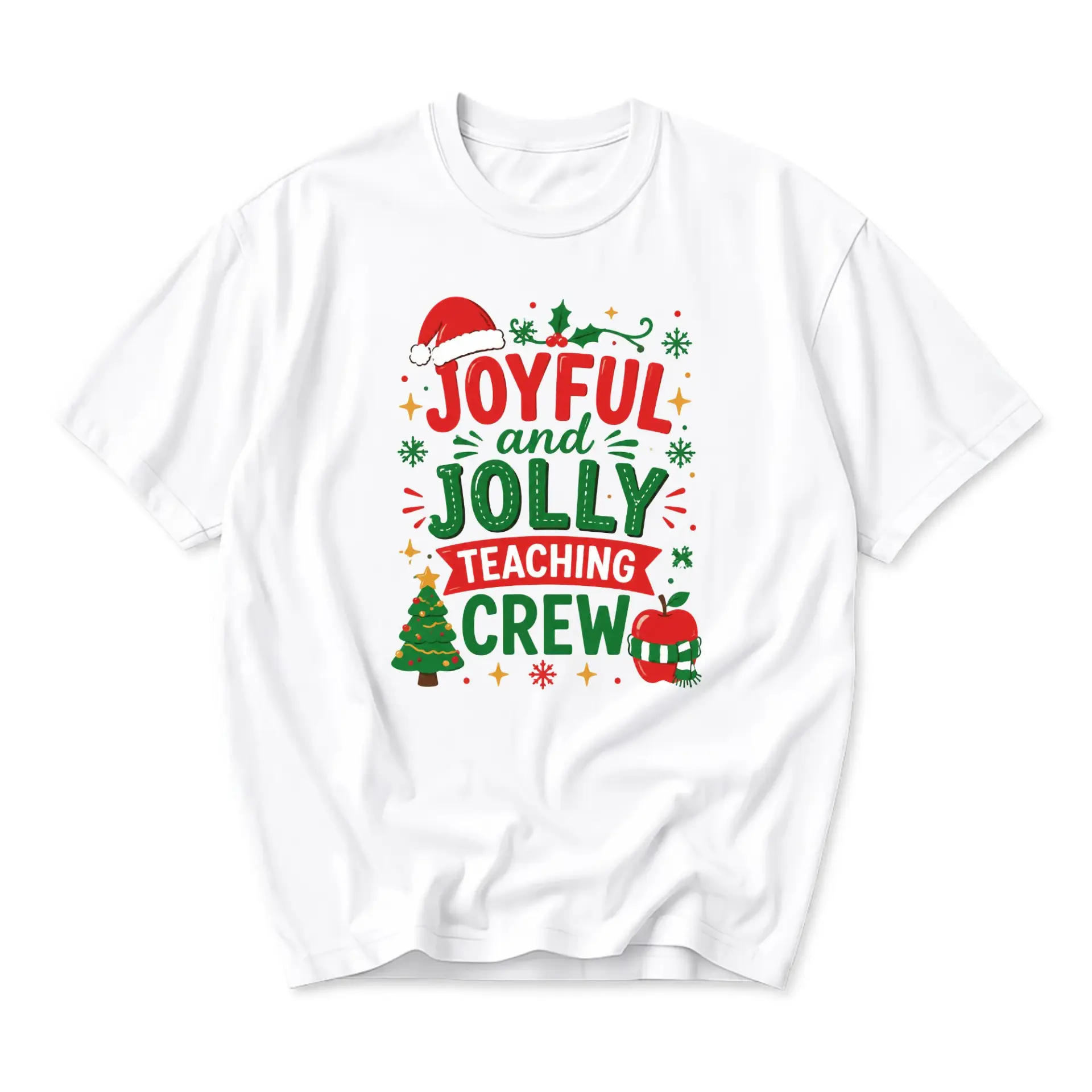 Graphic Tee Joyful and Jolly Teaching Crew Holiday Unisex Shirt Christmas Spirit Festive Apparel for Educators