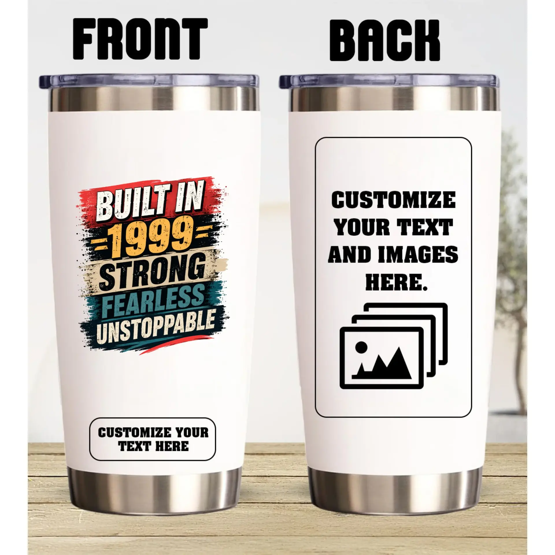 Stainless Steel Tumbler 20oz Custom Travel Mug for Drinks Built in 1999 Vintage Design Insulated Cup for Hot or Cold