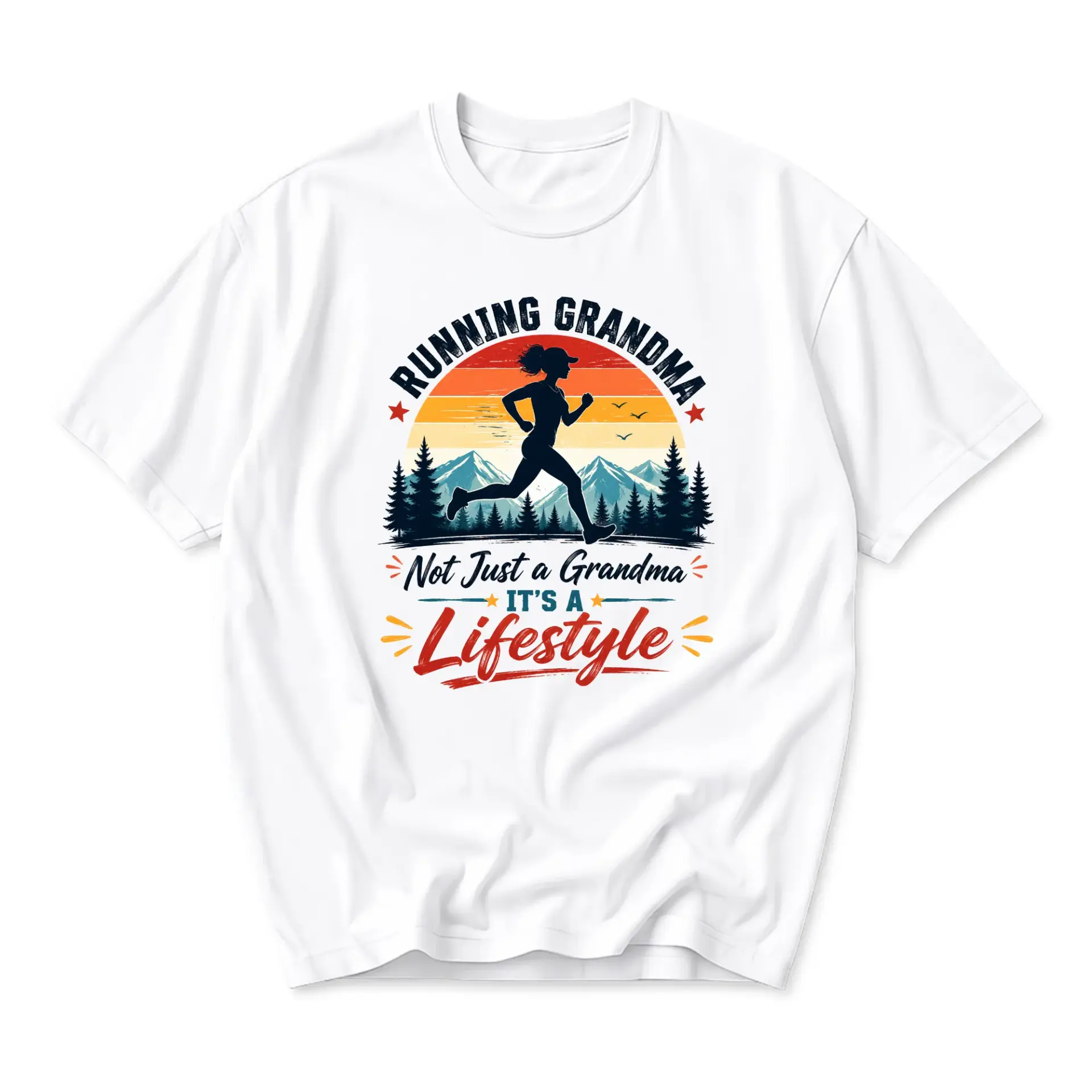 Graphic Tee Running Grandma Lifestyle Unisex Casual Crew Neck T-Shirt Short