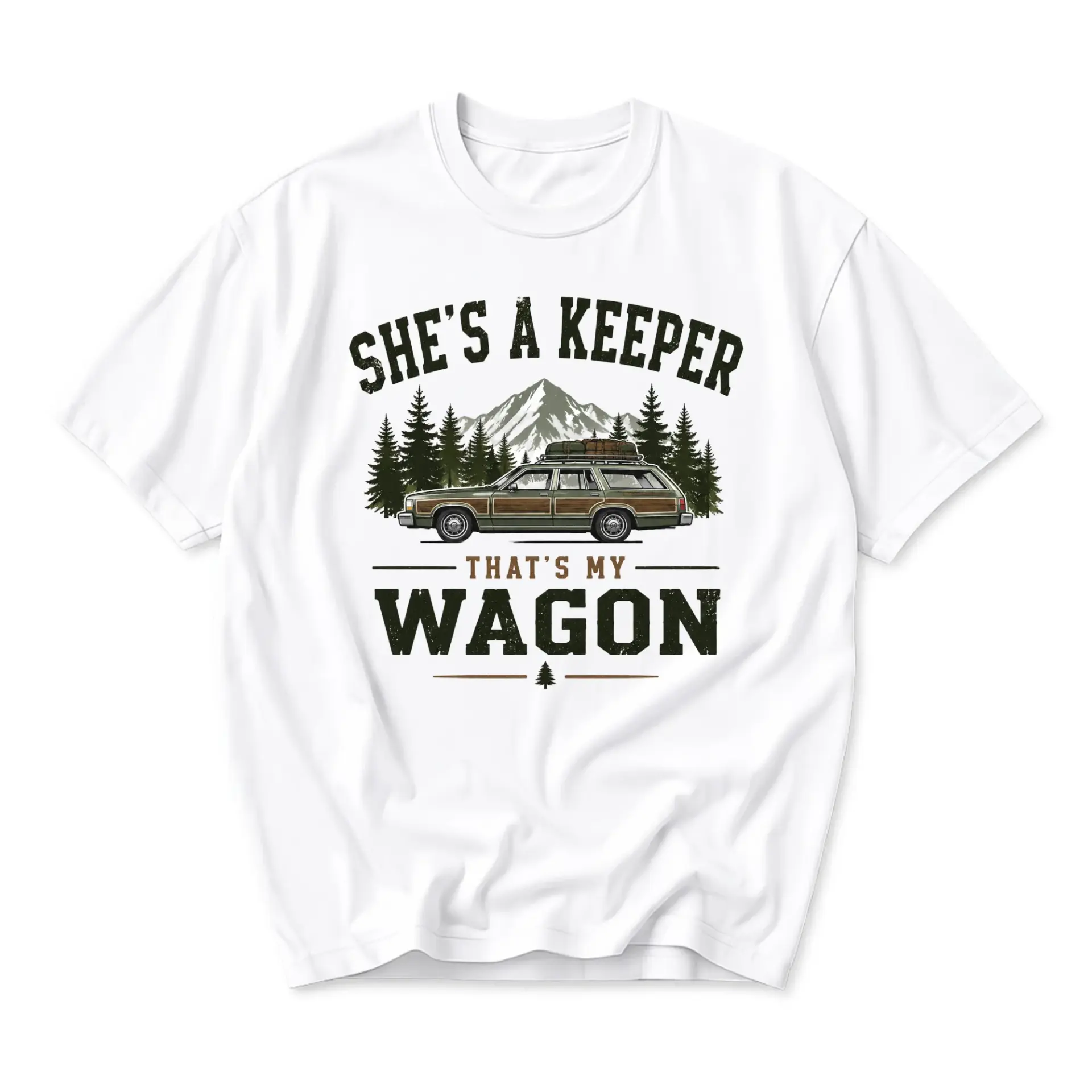 Graphic Tee She Is a Keeper That Is My Wagon Vintage Style Station Car Outdoor Adventure Unisex Crew Neck T-Shirt