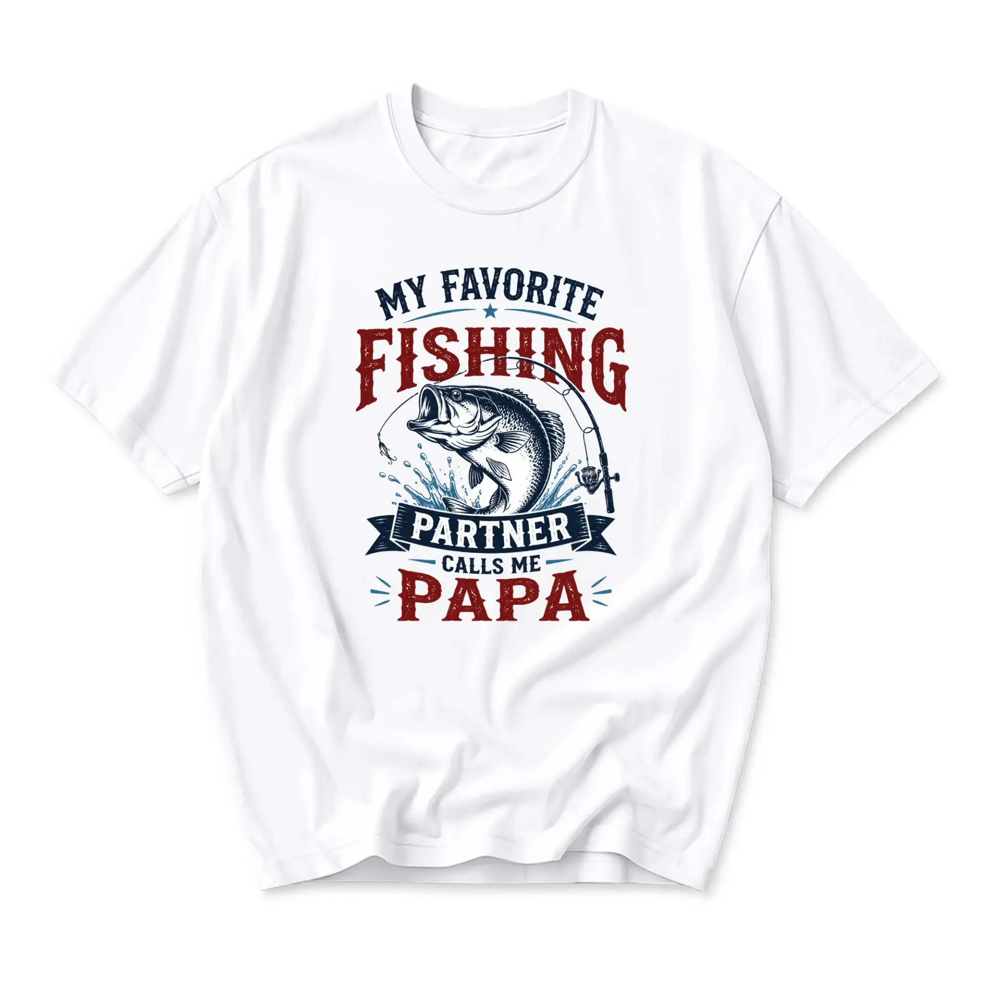 Funny Shirt My Favorite Fishing Partner Calls Me Papa Graphic Tee Unisex Crew Neck Casual Cotton Blend Apparel
