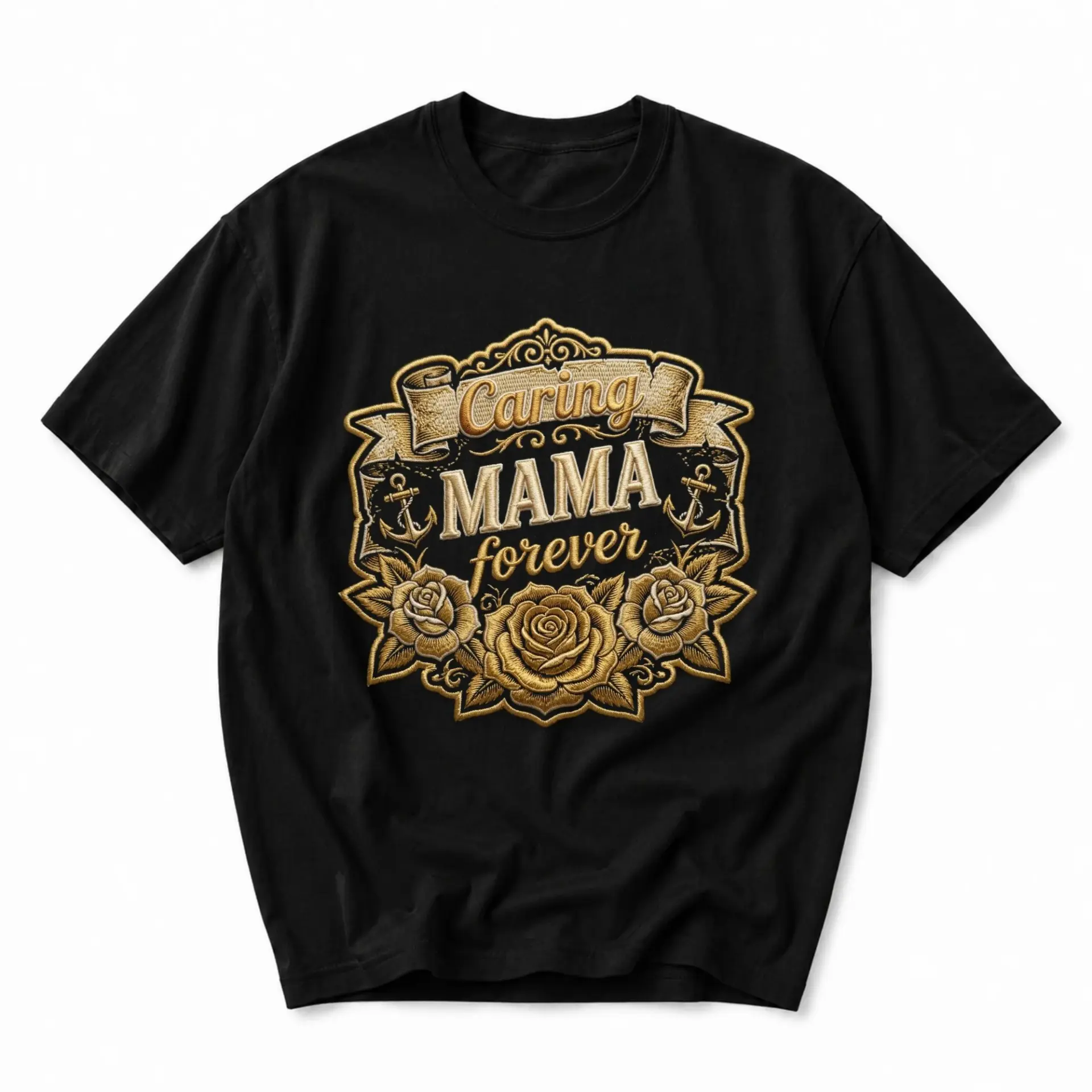 Graphic Tee Caring Mama Forever Vintage Style Floral Nautical Illustration Unisex Crew Neck Casual Cotton Shirt