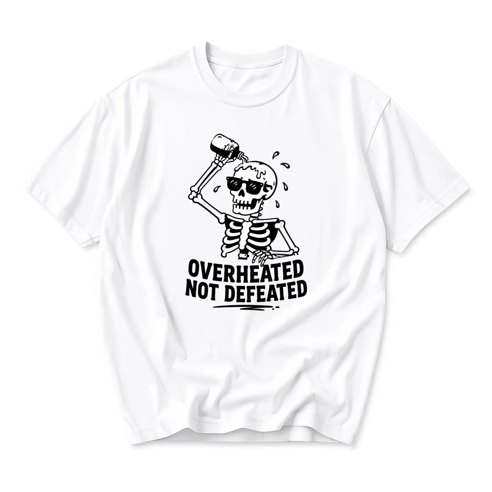 Funny Shirt Overheated Not Defeated Skeleton Graphic Tee Unisex Casual Crew Neck Comfortable Cotton Blend Summer Top