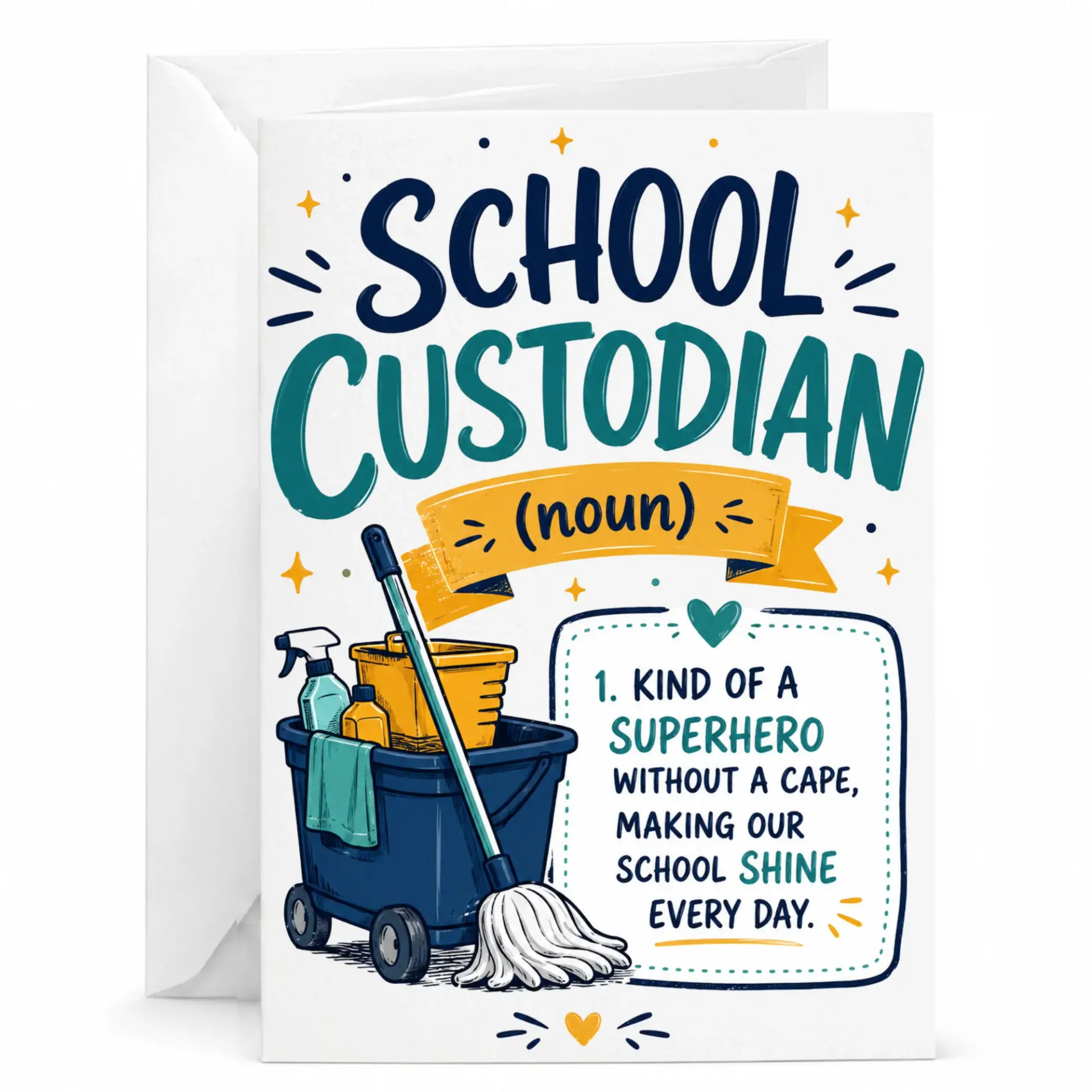 Greeting Card for School Custodian Funny Appreciation Gift Professional 5x7 Inches