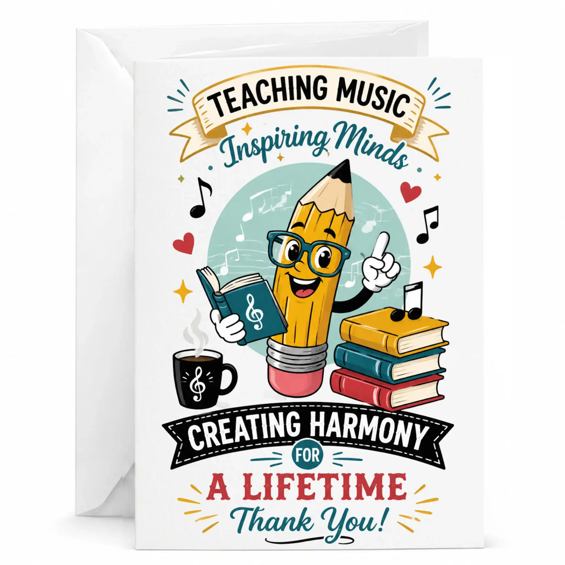 Card for Music Teacher Teaching Inspiring Minds Creating Greeting with Envelope